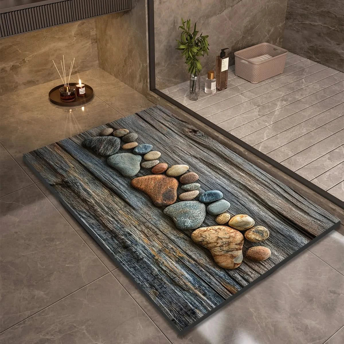 Diatomite Pebble Bath Mat with Non-Slip Base