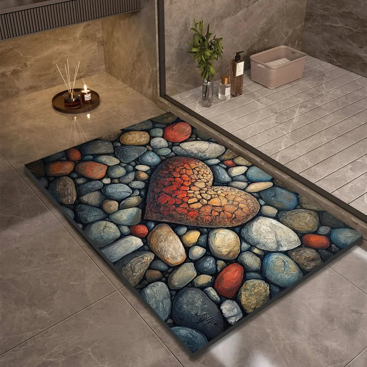 Diatomite Pebble Bath Mat with Non-Slip Base