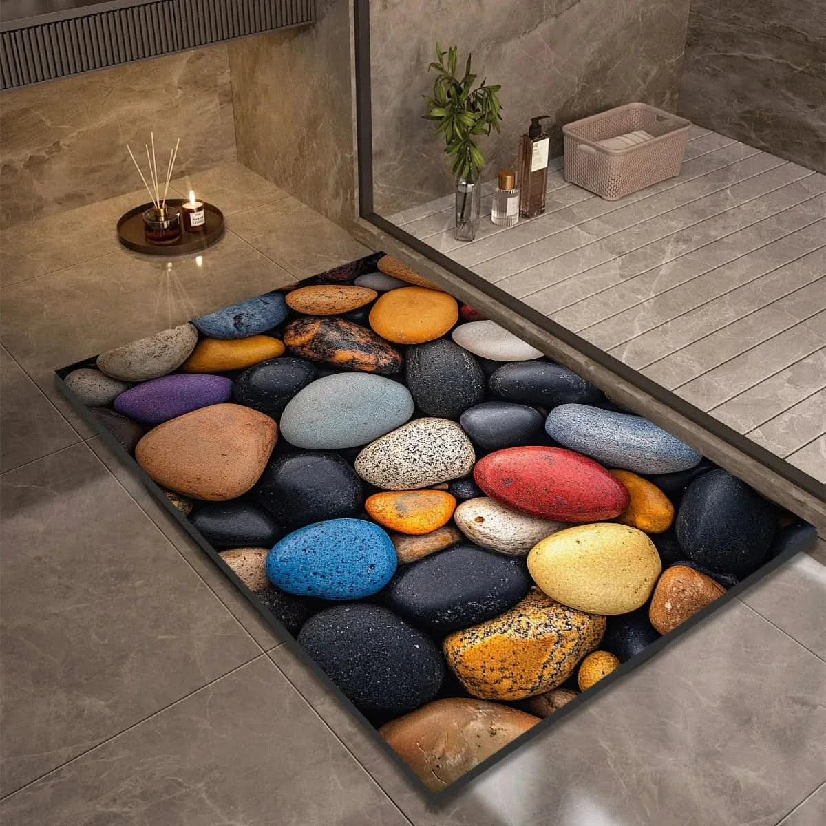 Diatomite Pebble Bath Mat with Non-Slip Base