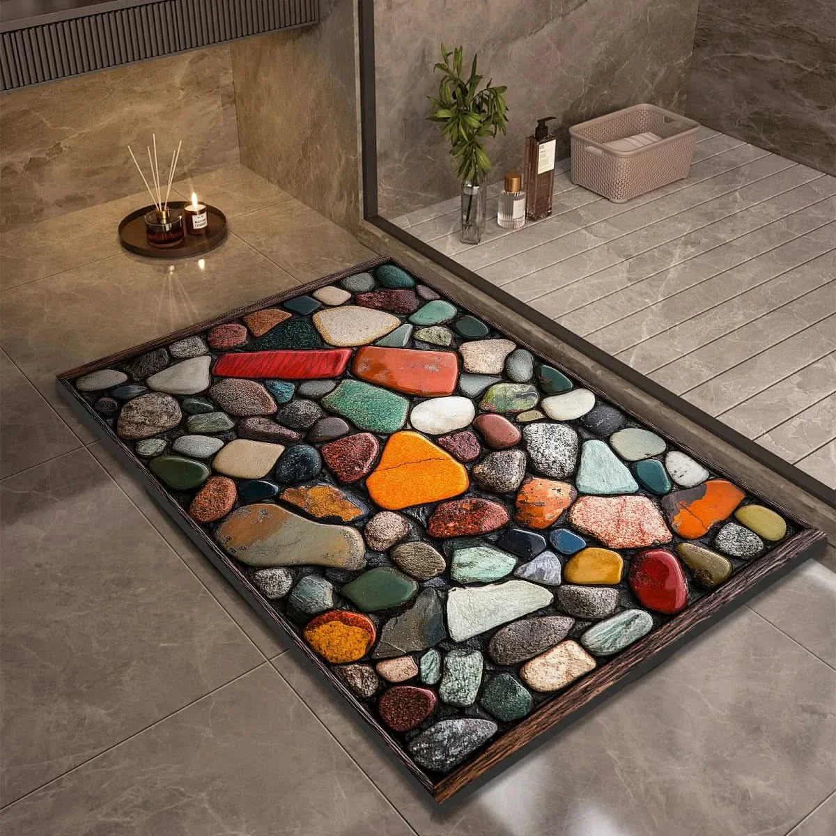 Diatomite Pebble Bath Mat with Non-Slip Base