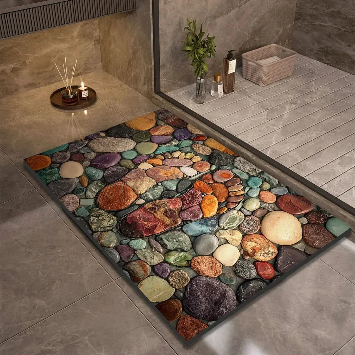 Diatomite Pebble Bath Mat with Non-Slip Base