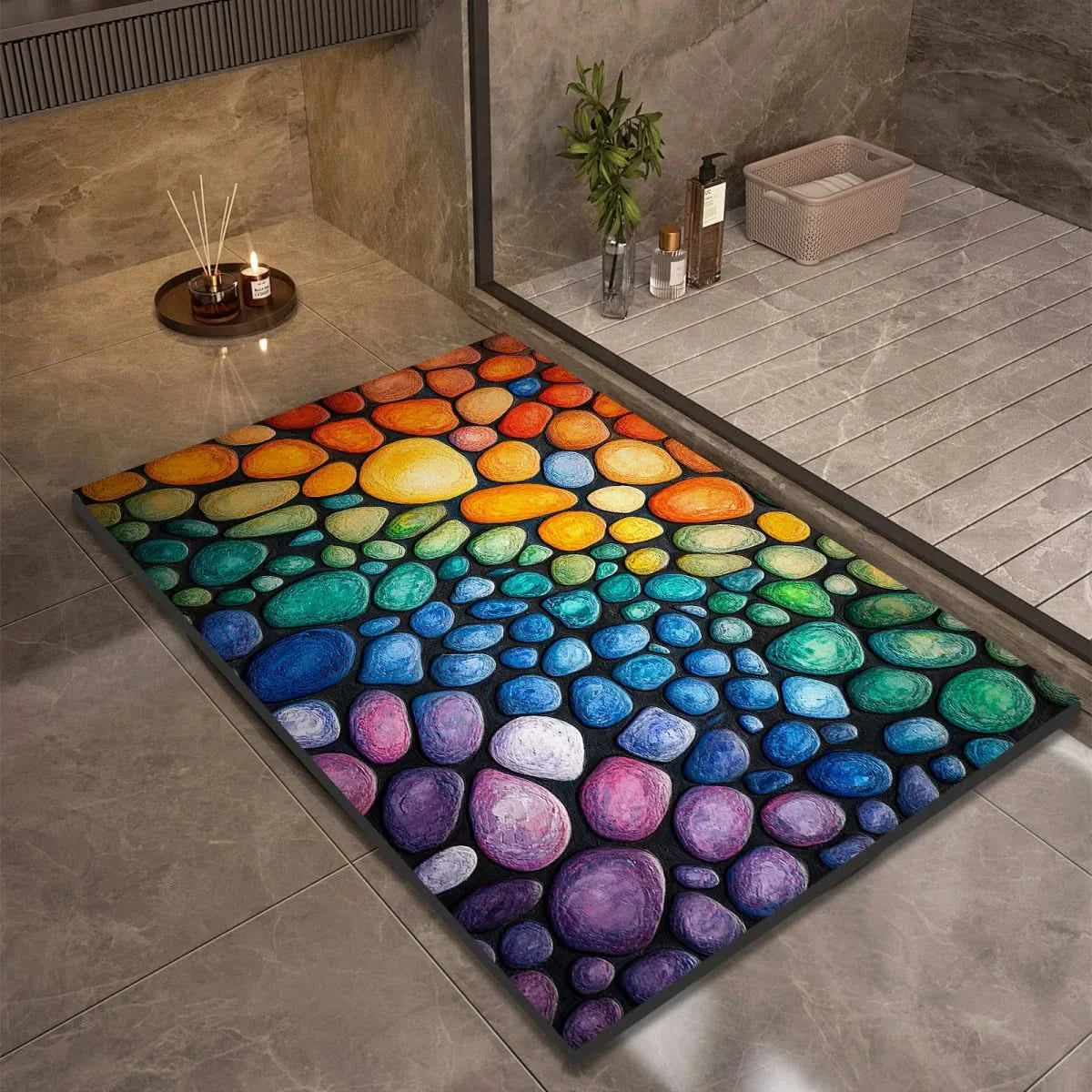 Diatomite Pebble Bath Mat with Non-Slip Base