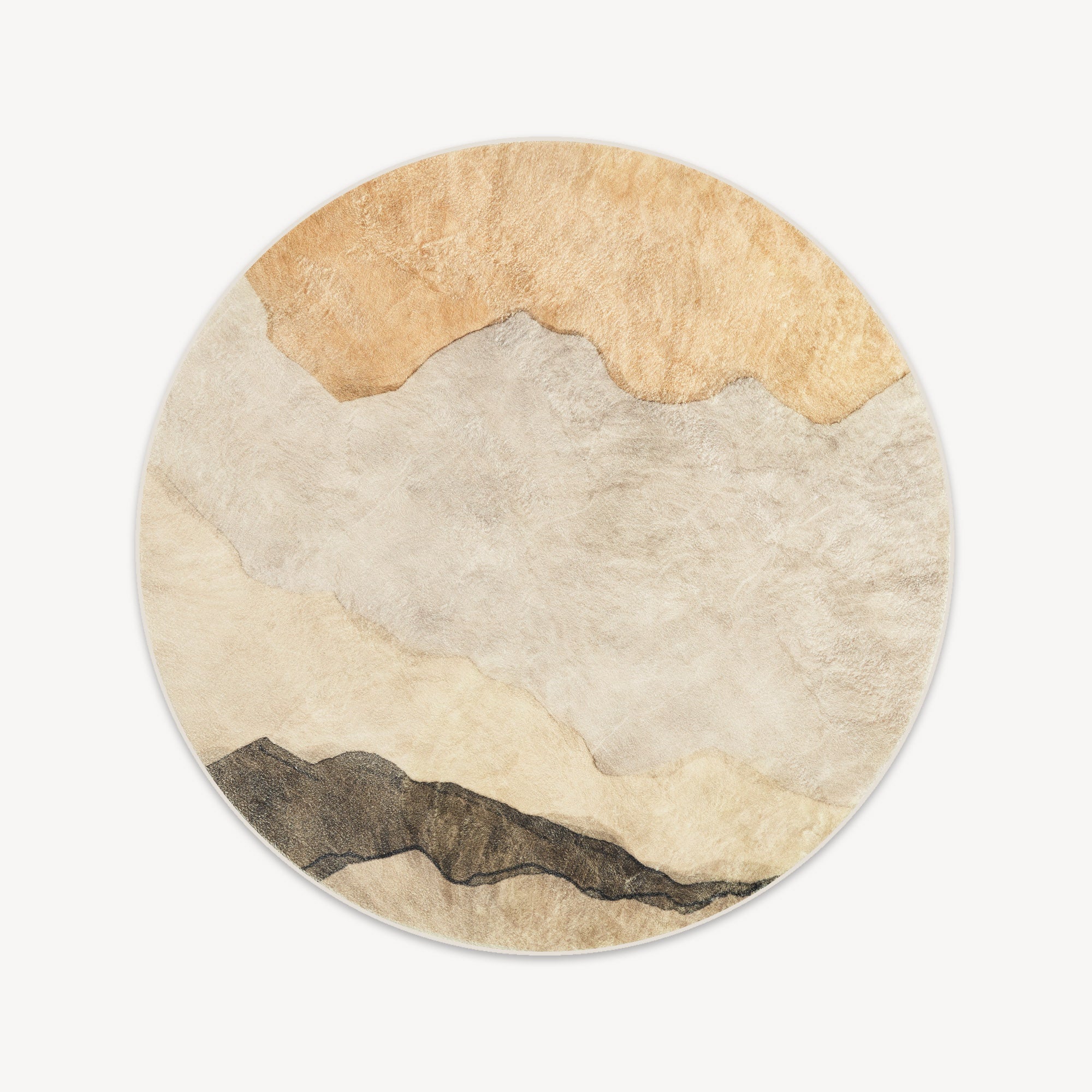 Earth Tone Round Area Rug with Abstract Art
