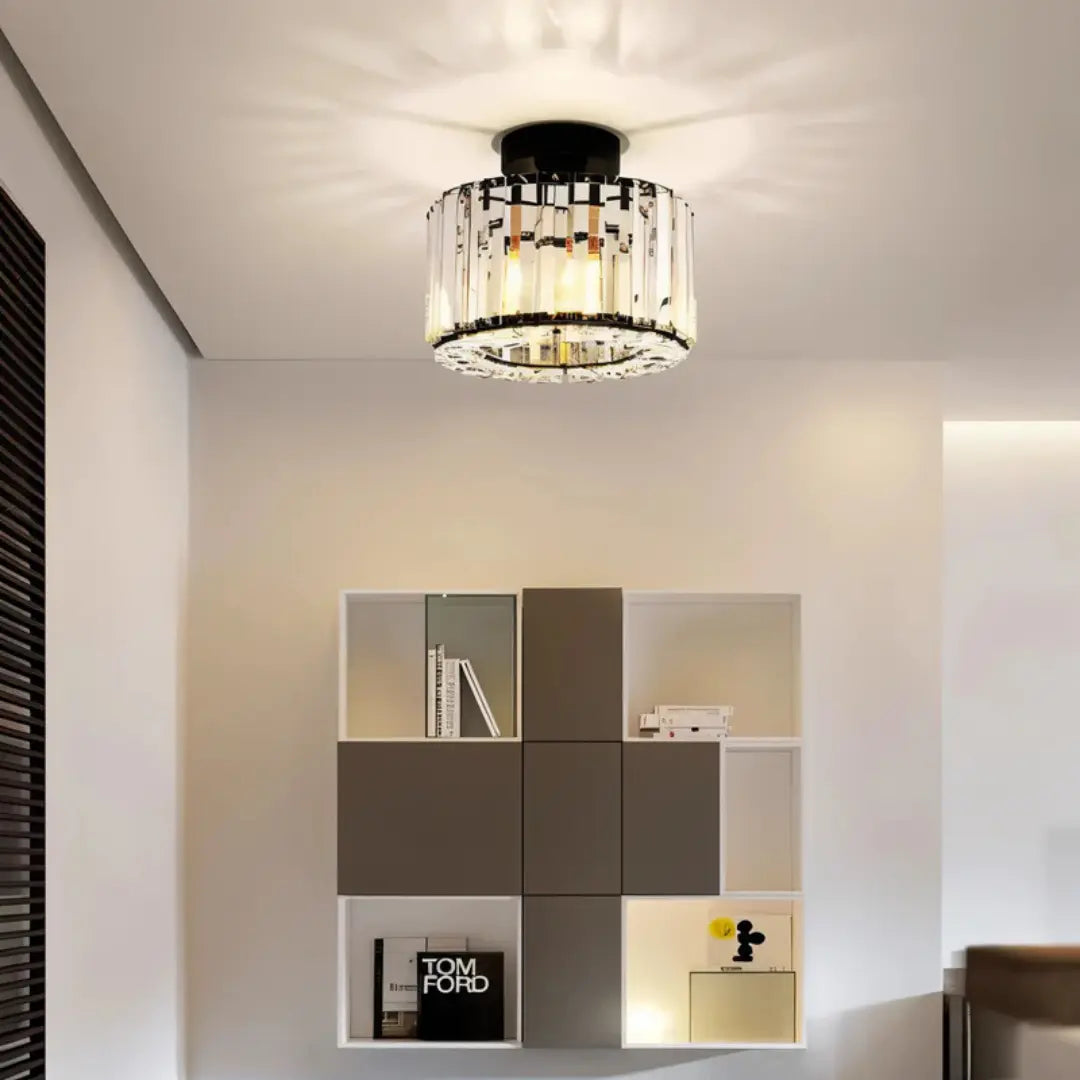 Modern Crystal Ceiling Light with Gold Frame