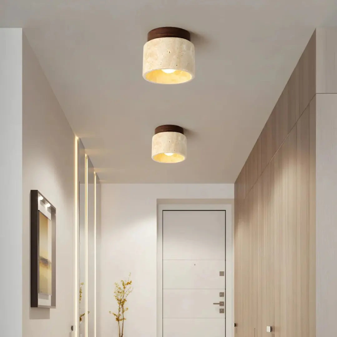 Travertine Wood Ceiling Light with Warm Glow
