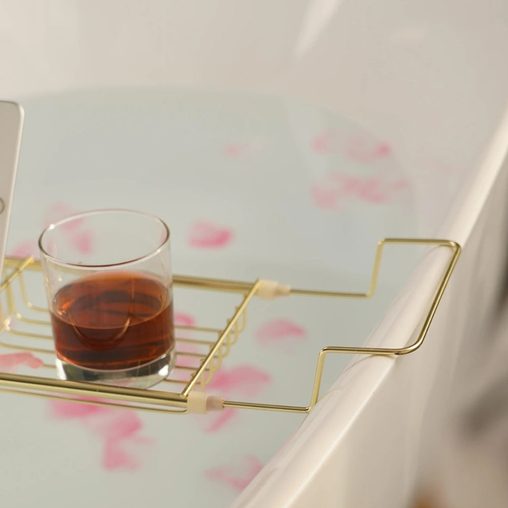 Expandable Gold Bathtub Caddy with Book Rest