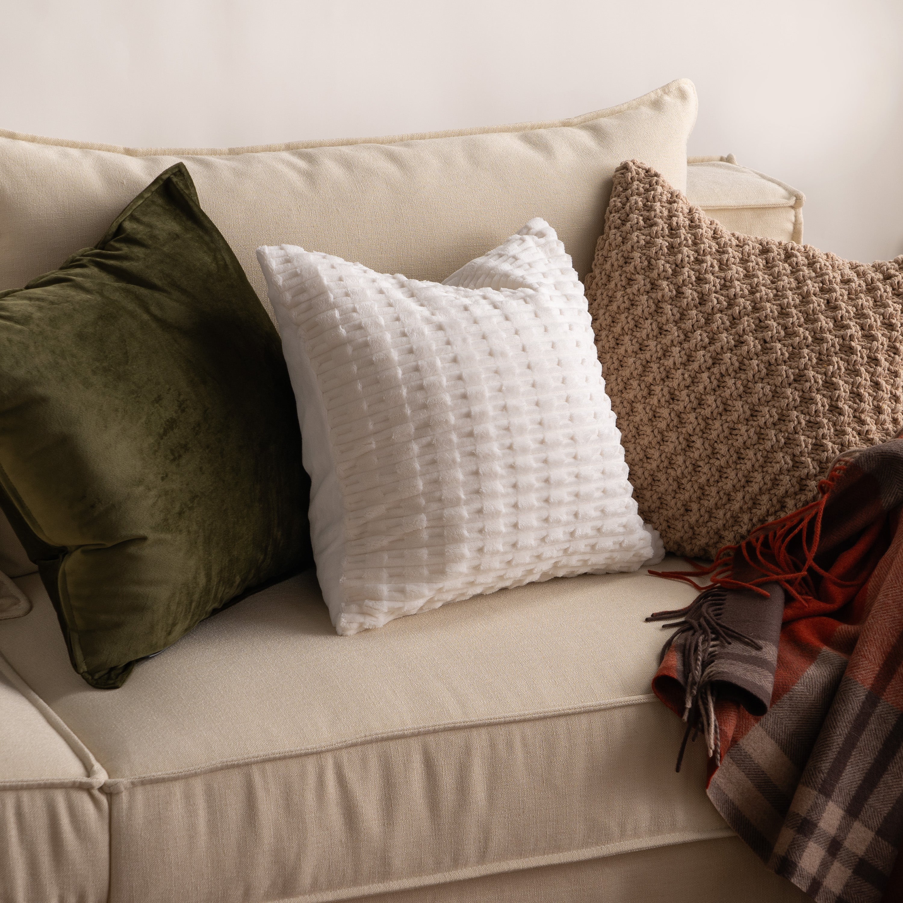 Faux Fur Pillow Cover Set with Ribbed Stripes