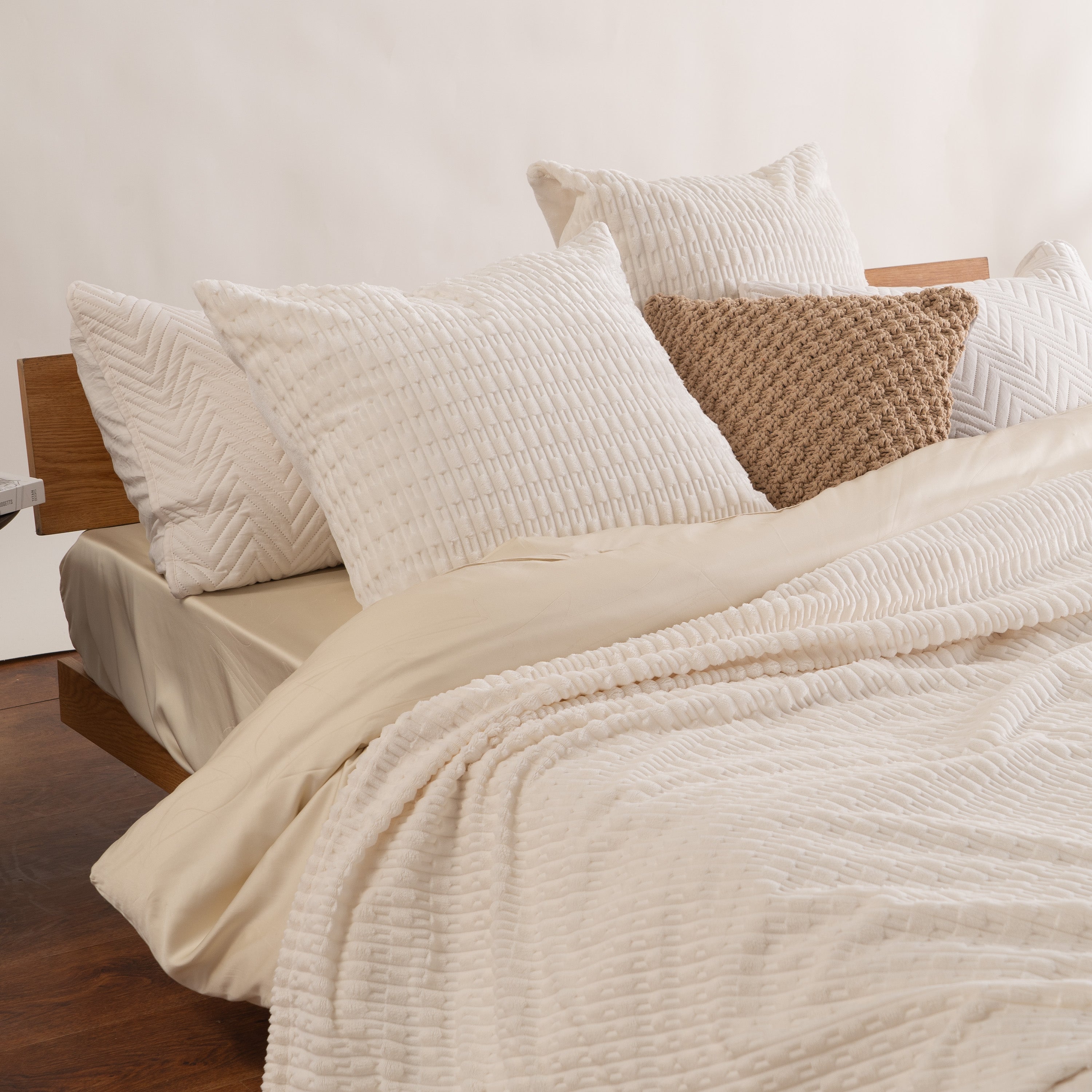 Faux Fur Pillow Cover Set with Ribbed Stripes