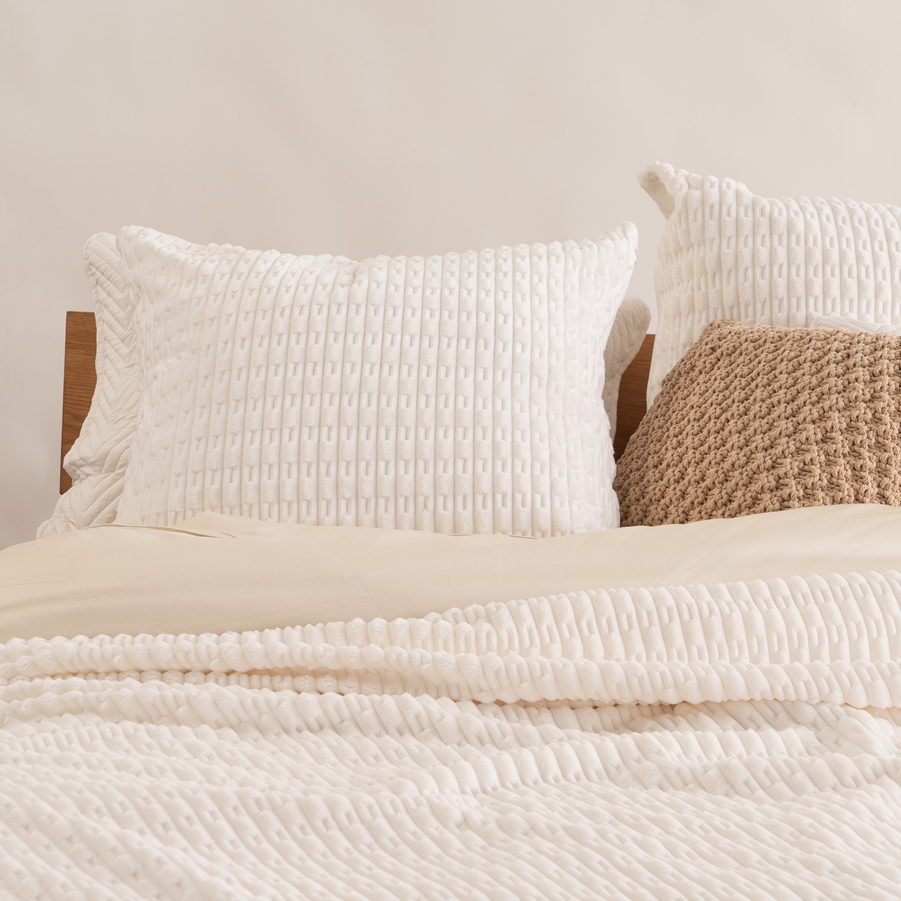 Faux Fur Pillow Cover Set with Ribbed Stripes
