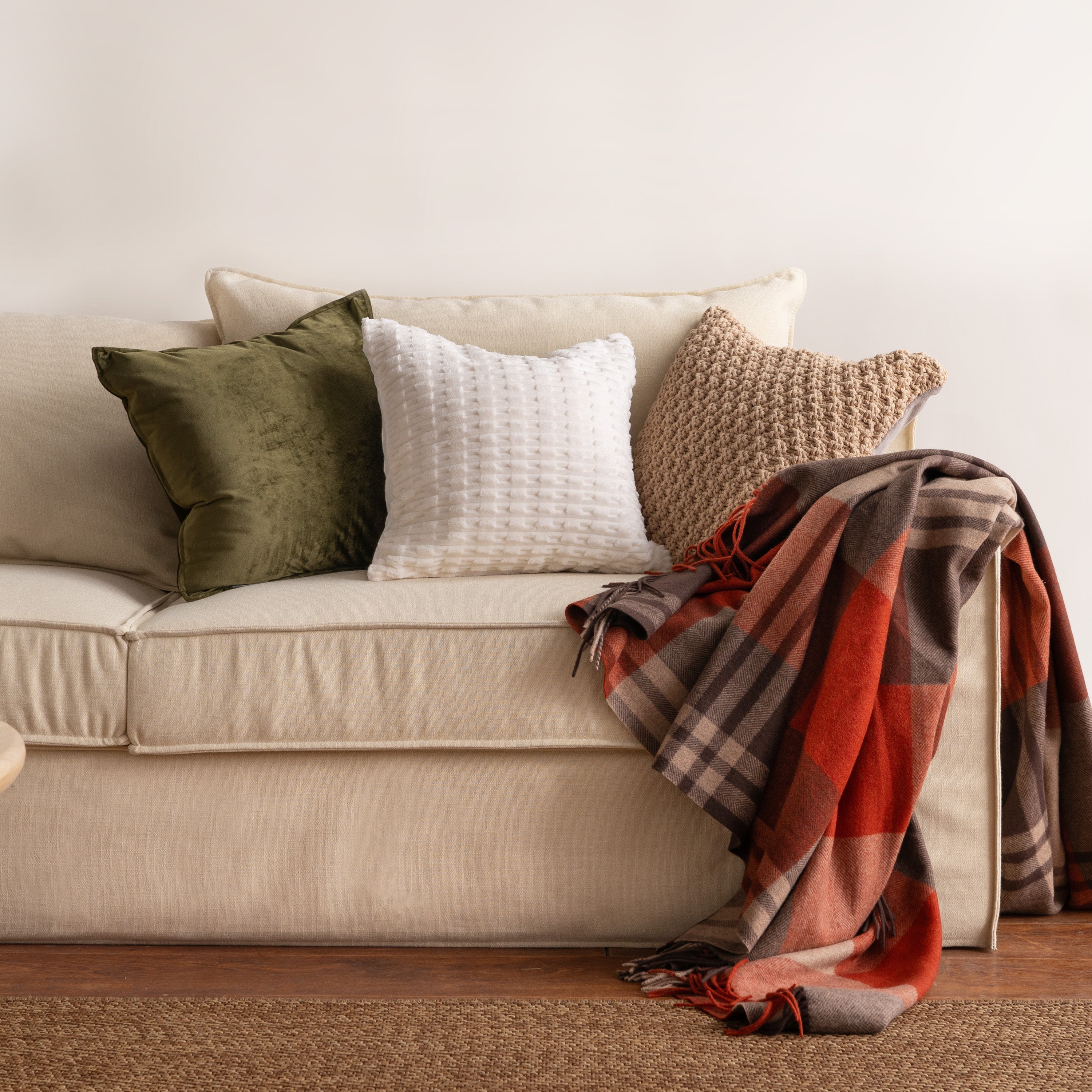 Faux Fur Pillow Cover Set with Ribbed Stripes