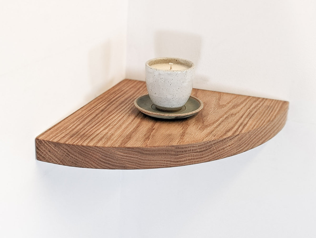 Floating Corner Shelf with Round Edge in Mahogany
