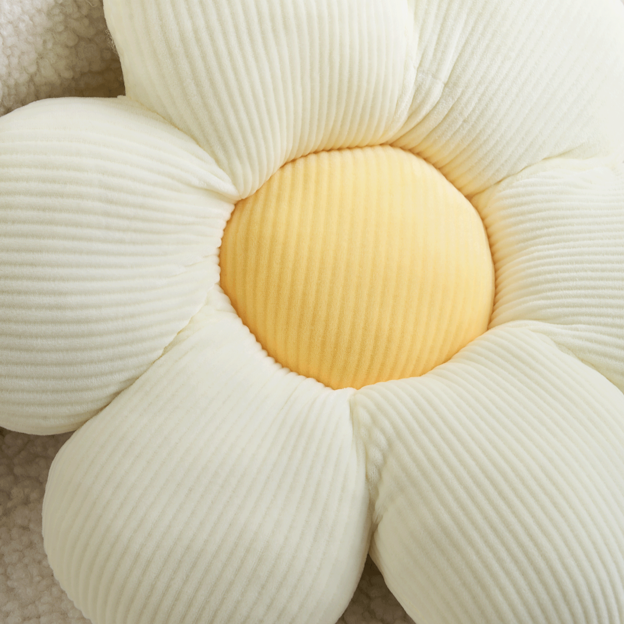 Flower-Shaped Plush Pillow with Ribbed Petals
