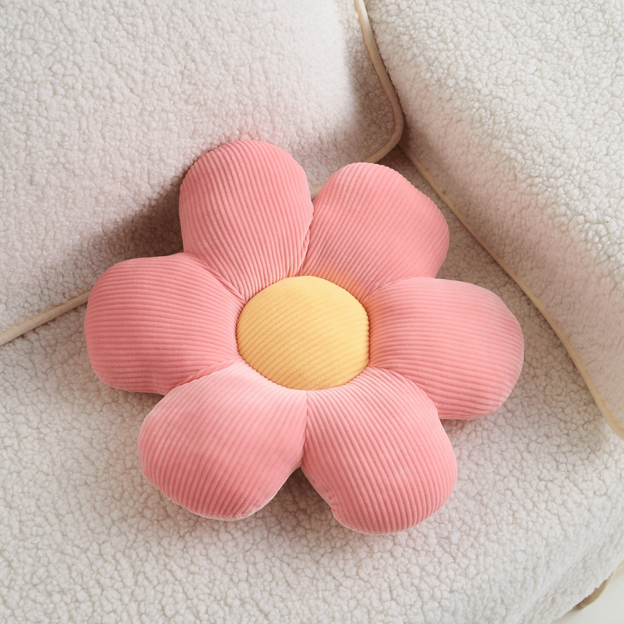 Flower-Shaped Plush Pillow with Ribbed Petals