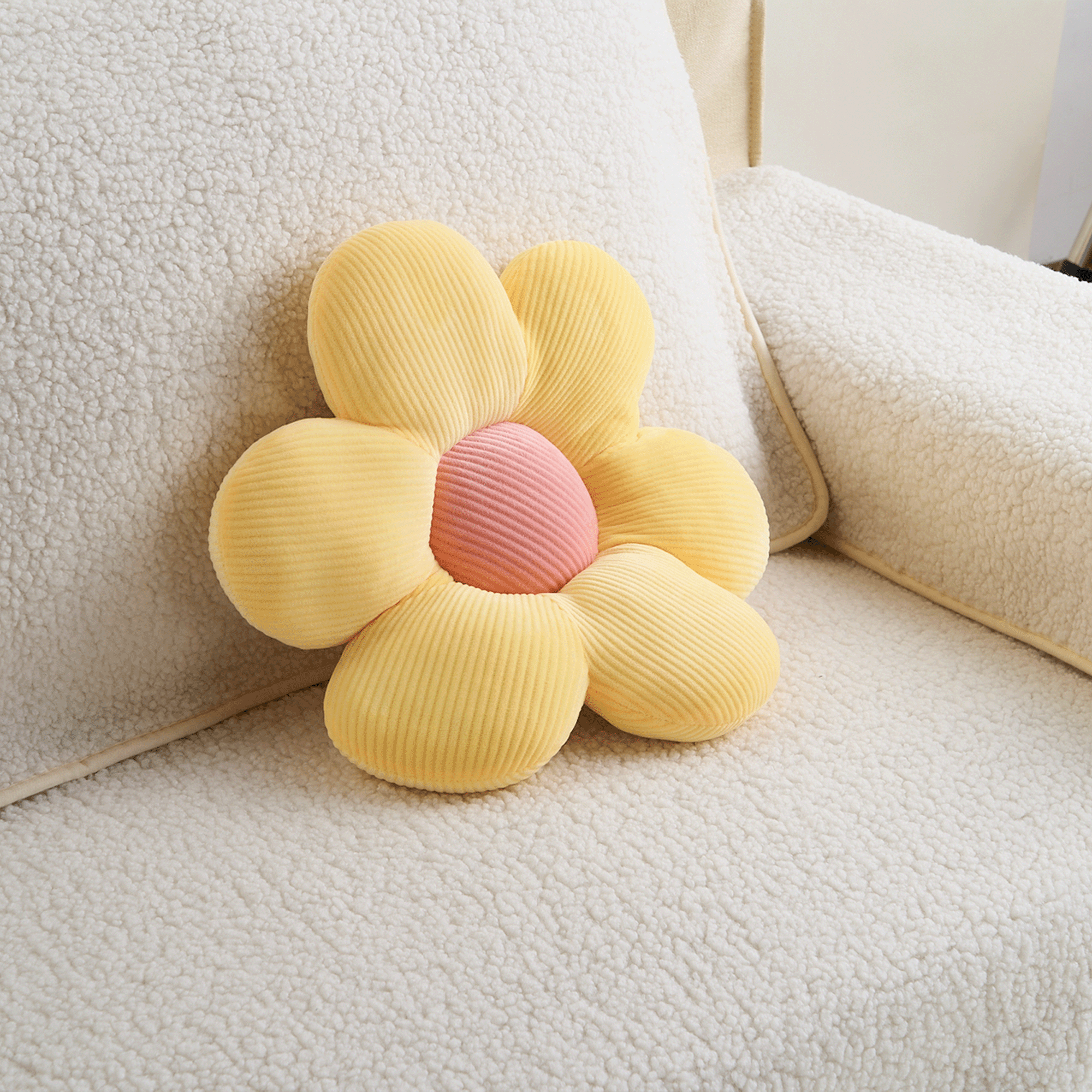Flower-Shaped Plush Pillow with Ribbed Petals