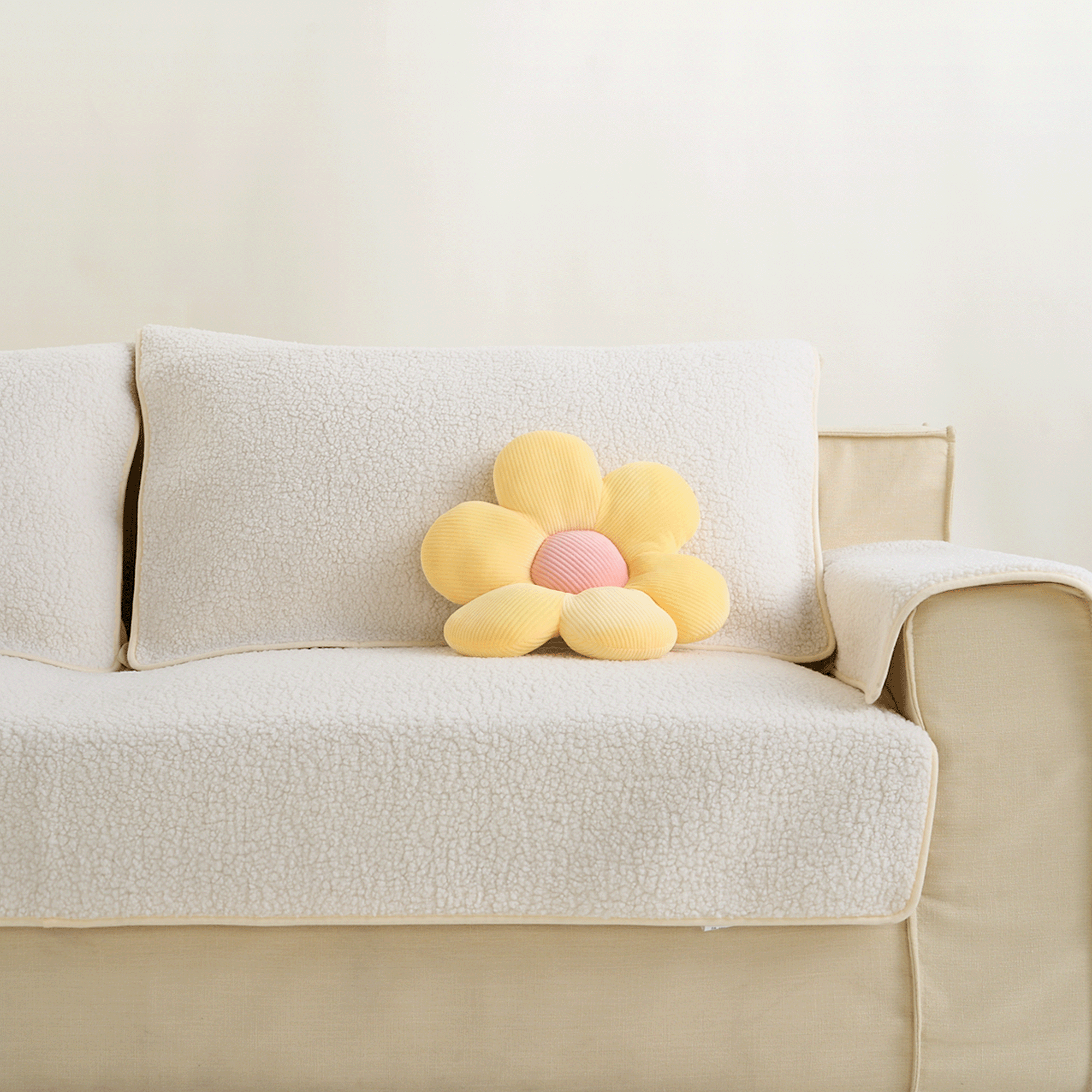 Flower-Shaped Plush Pillow with Ribbed Petals