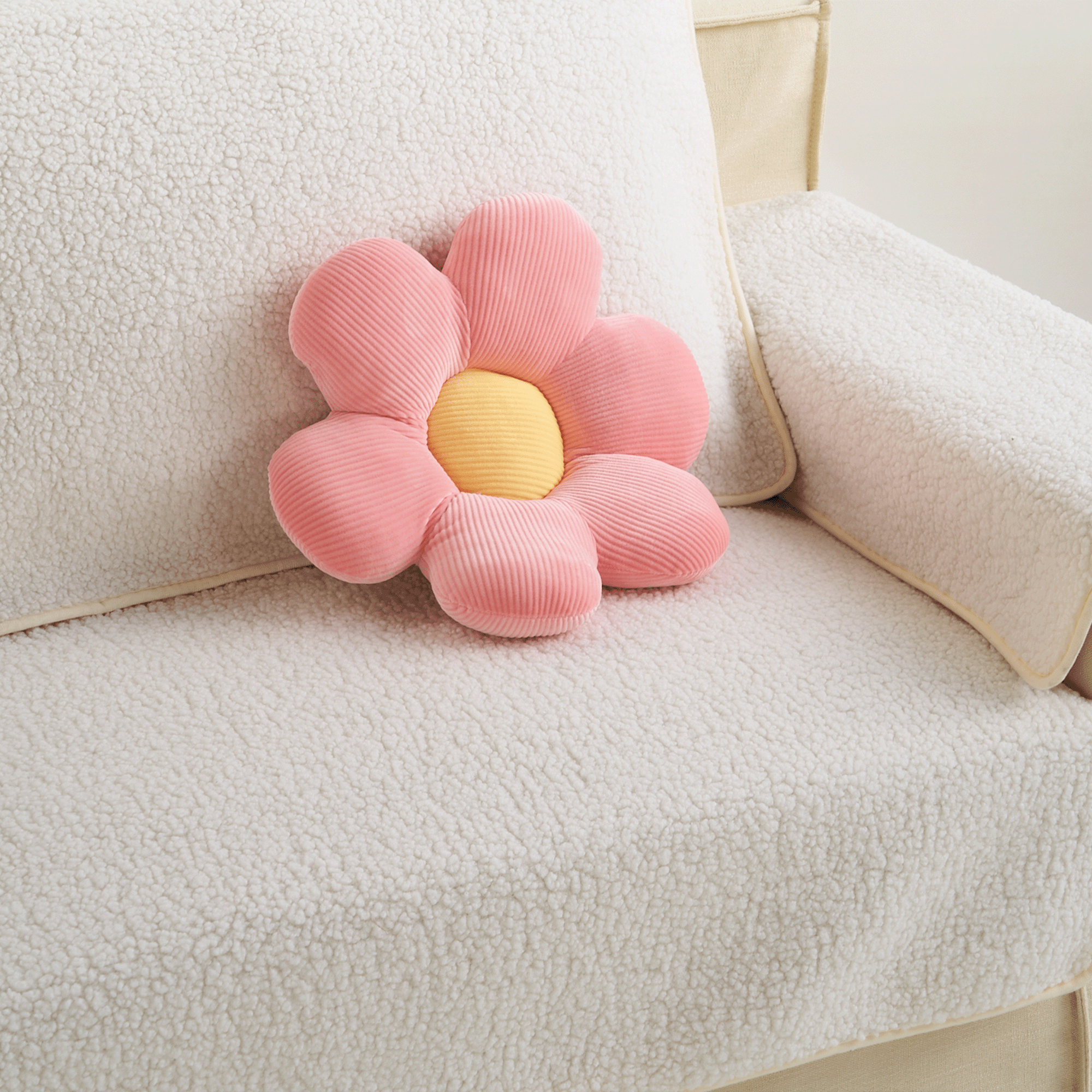 Flower-Shaped Plush Pillow with Ribbed Petals