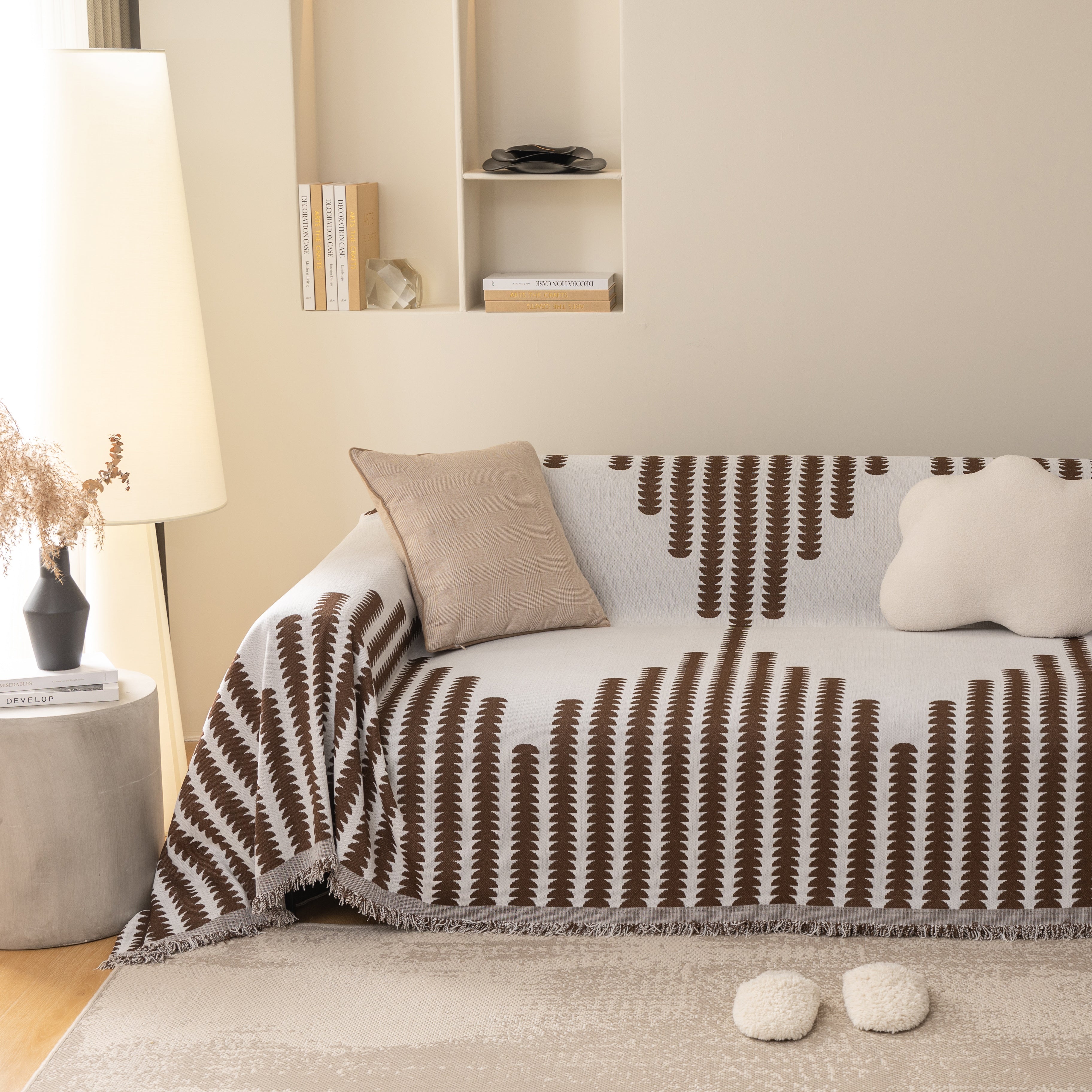 Geometric Chenille Fringed Sofa Cover Throw