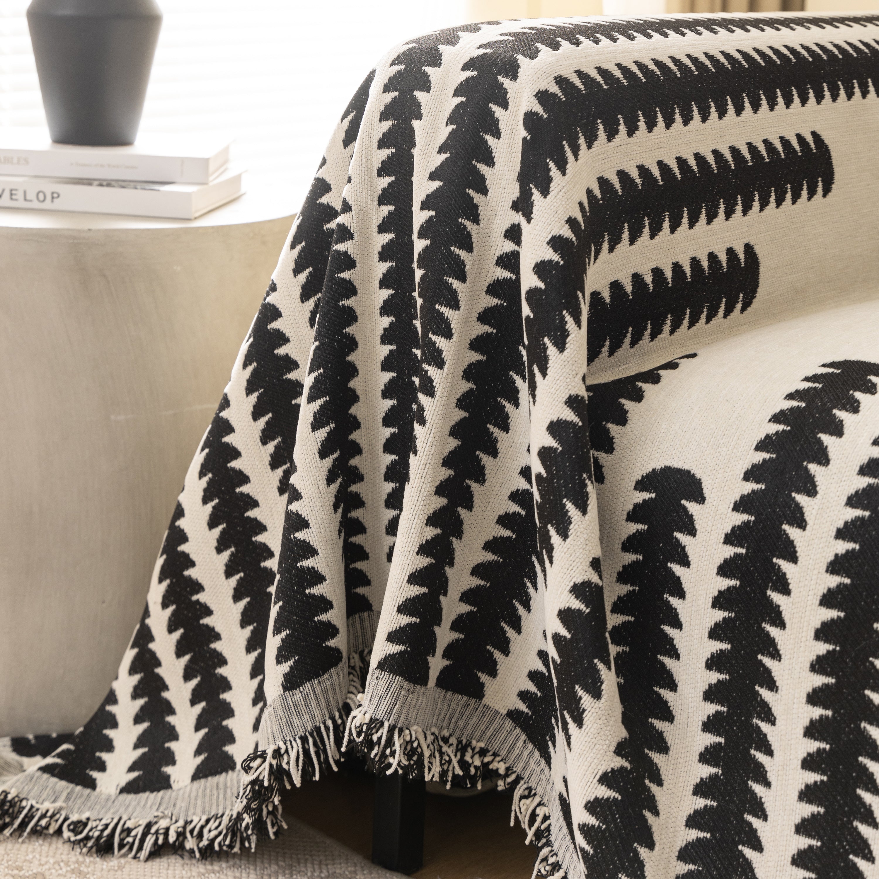 Geometric Chenille Fringed Sofa Cover Throw