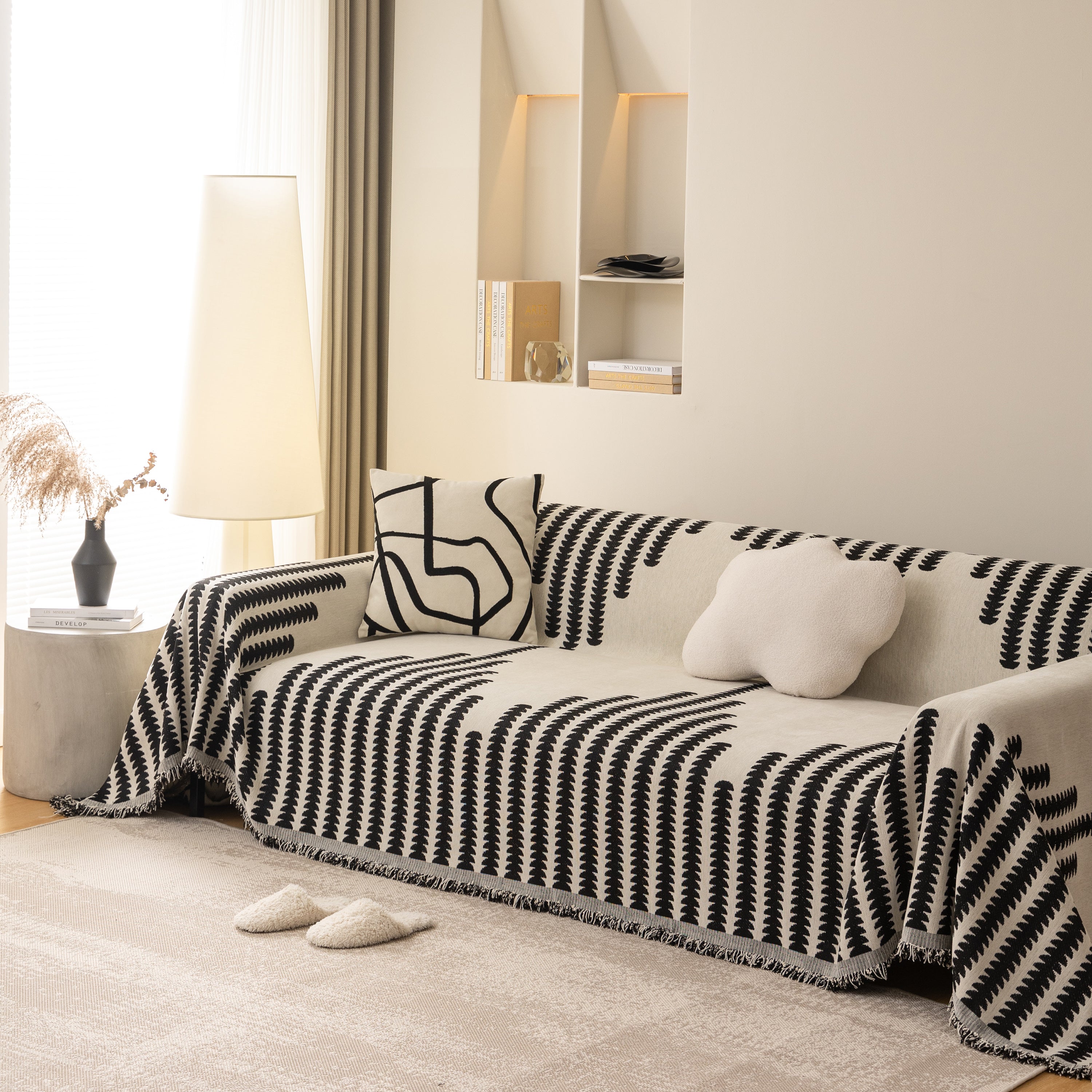 Geometric Chenille Fringed Sofa Cover Throw