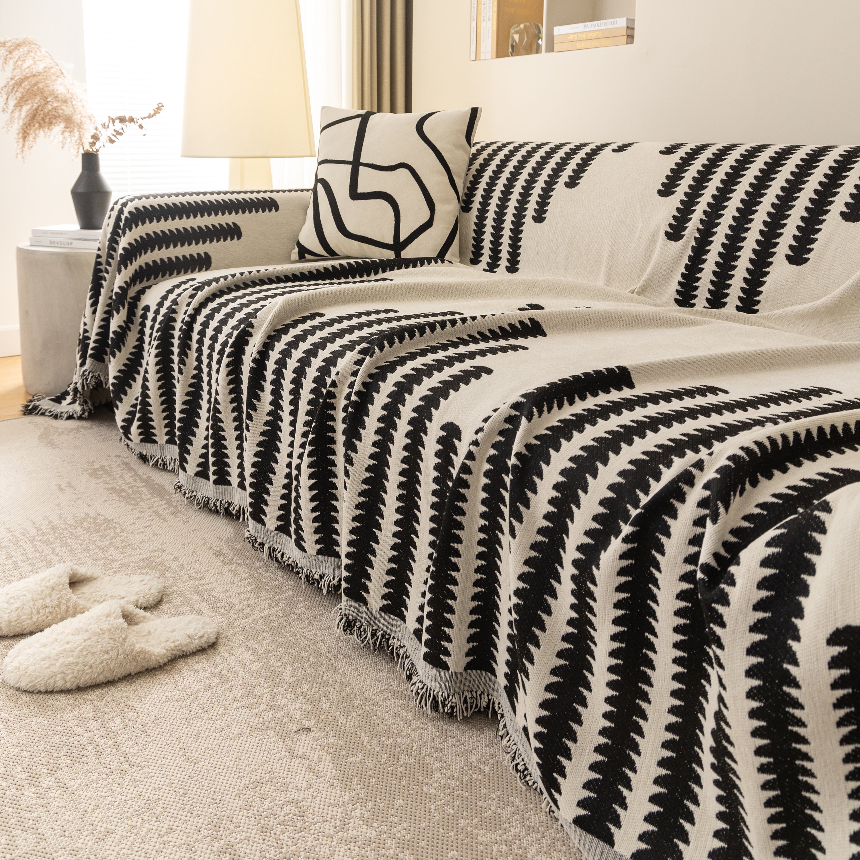 Geometric Chenille Fringed Sofa Cover Throw