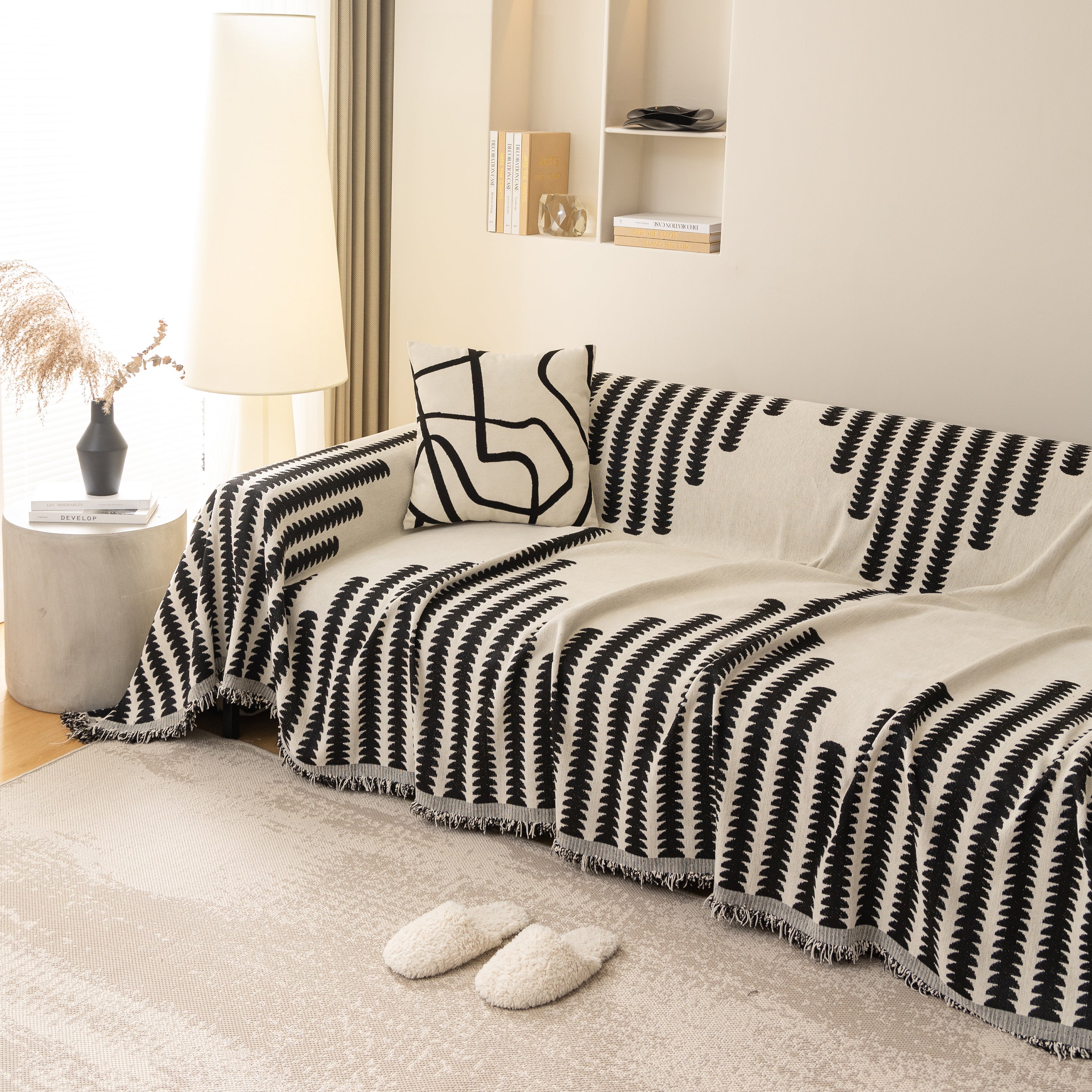 Geometric Chenille Fringed Sofa Cover Throw