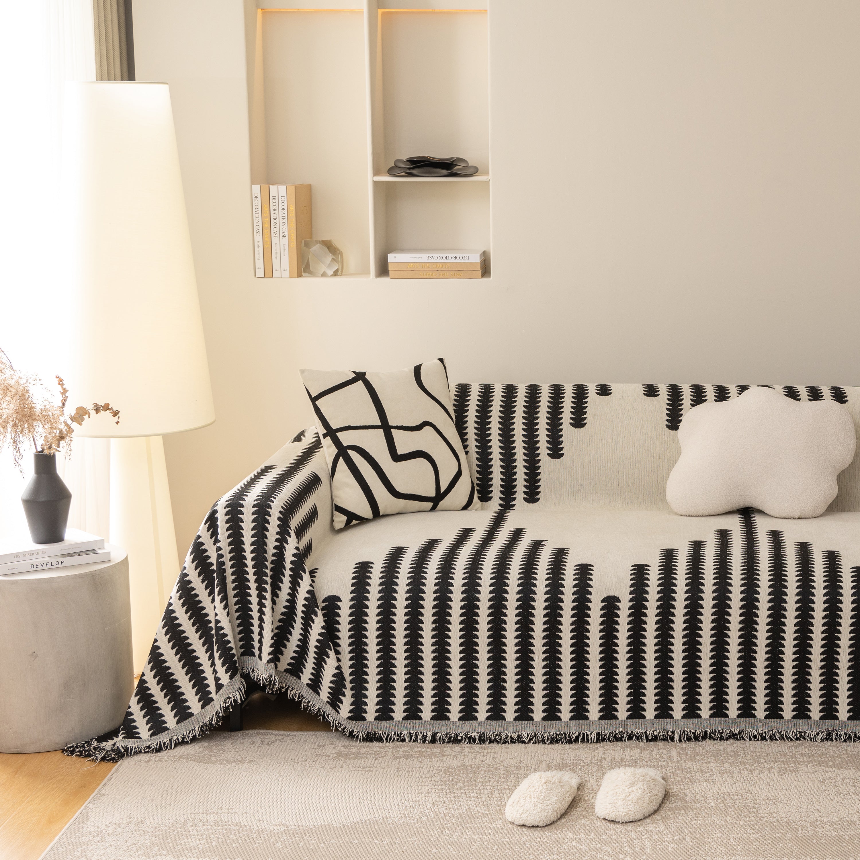 Geometric Chenille Fringed Sofa Cover Throw