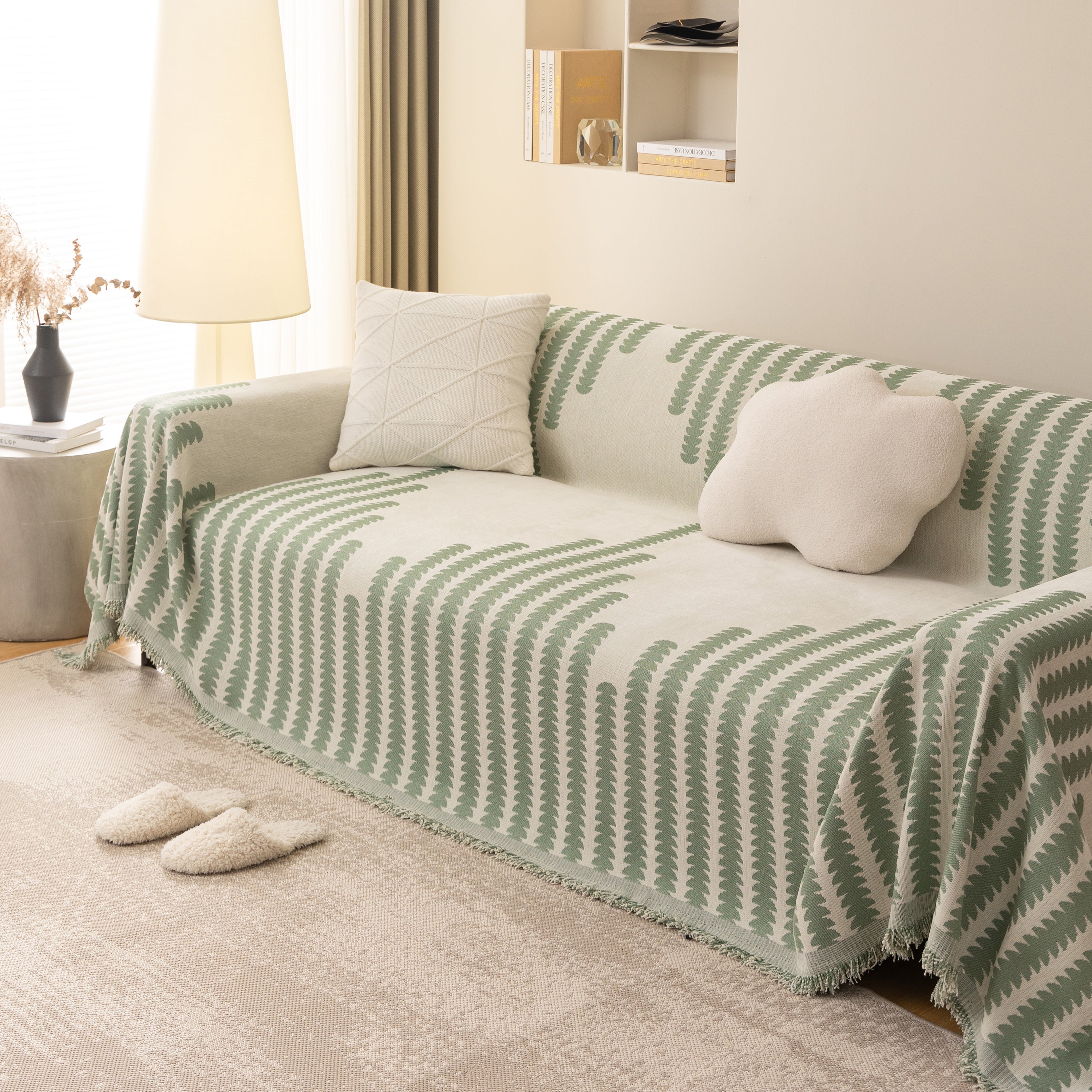 Geometric Chenille Fringed Sofa Cover Throw