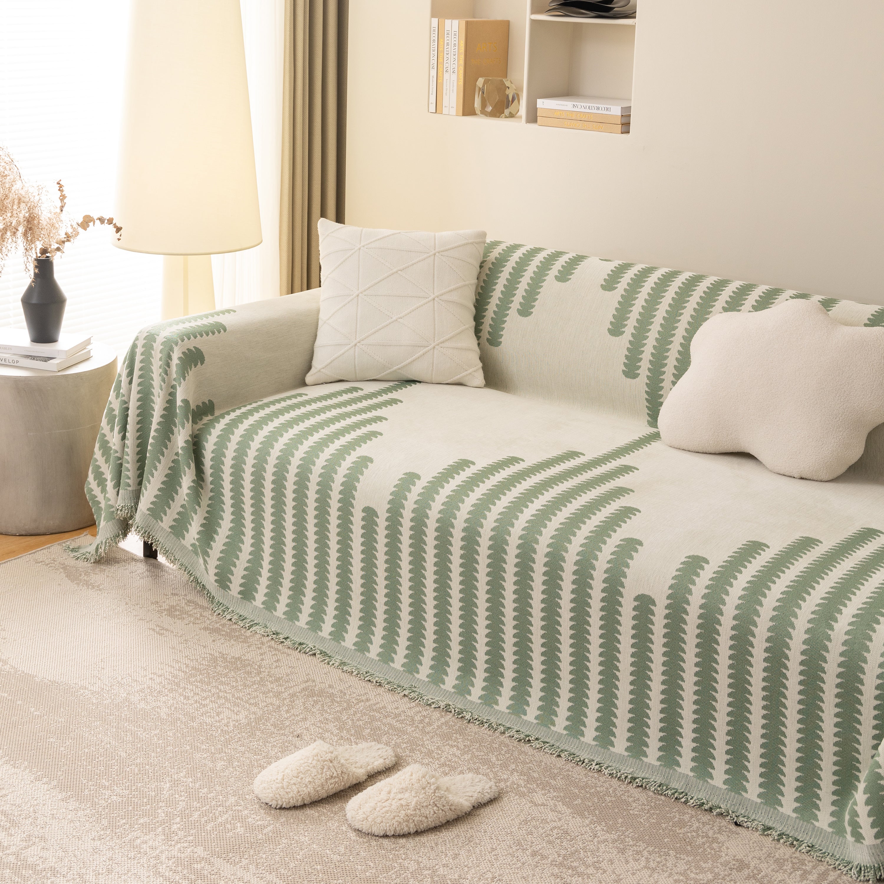Geometric Chenille Fringed Sofa Cover Throw