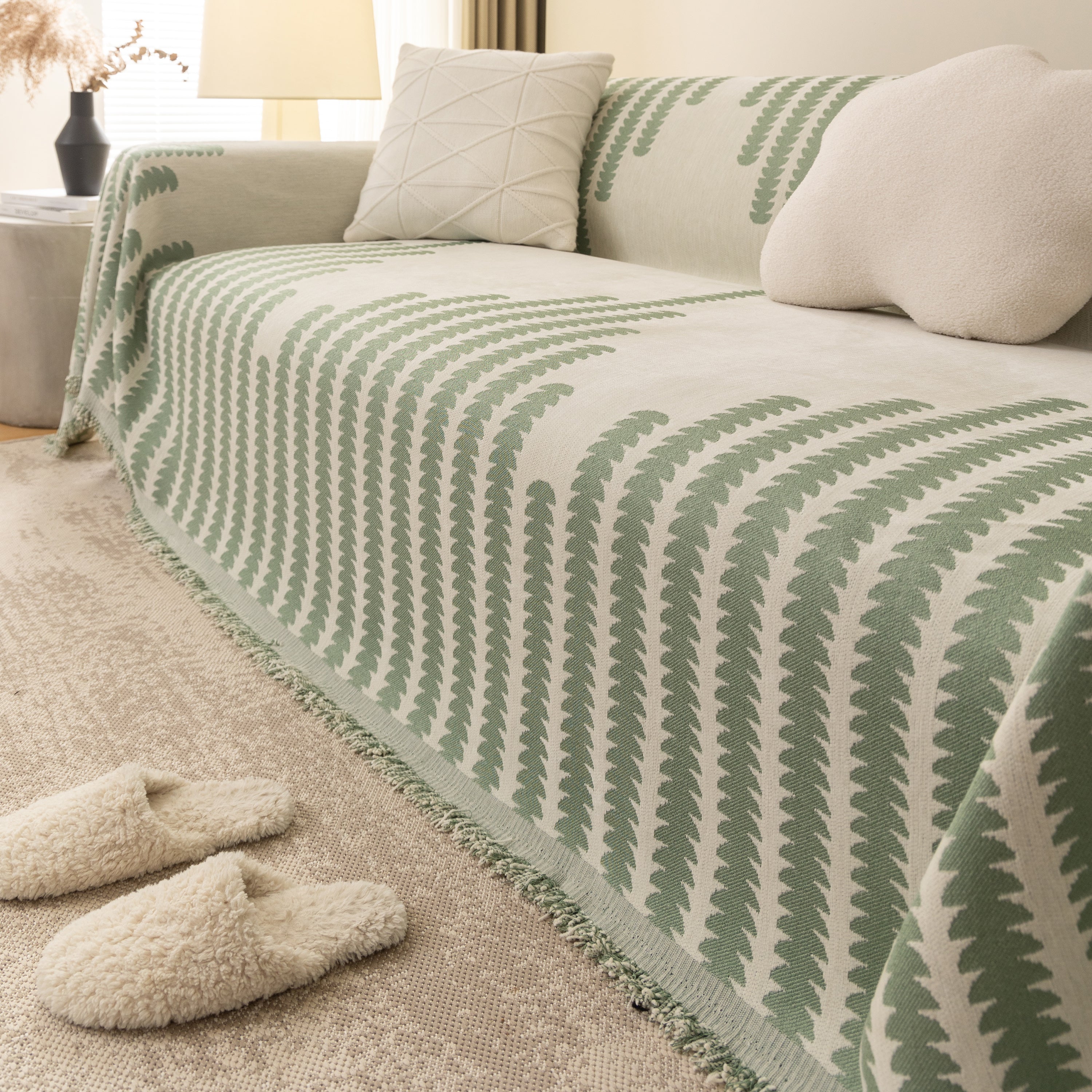 Geometric Chenille Fringed Sofa Cover Throw