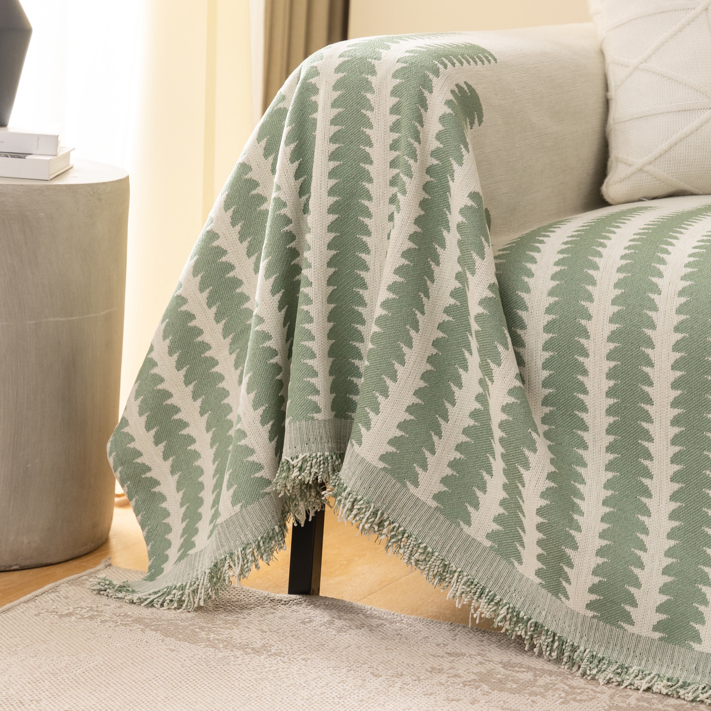 Geometric Chenille Fringed Sofa Cover Throw