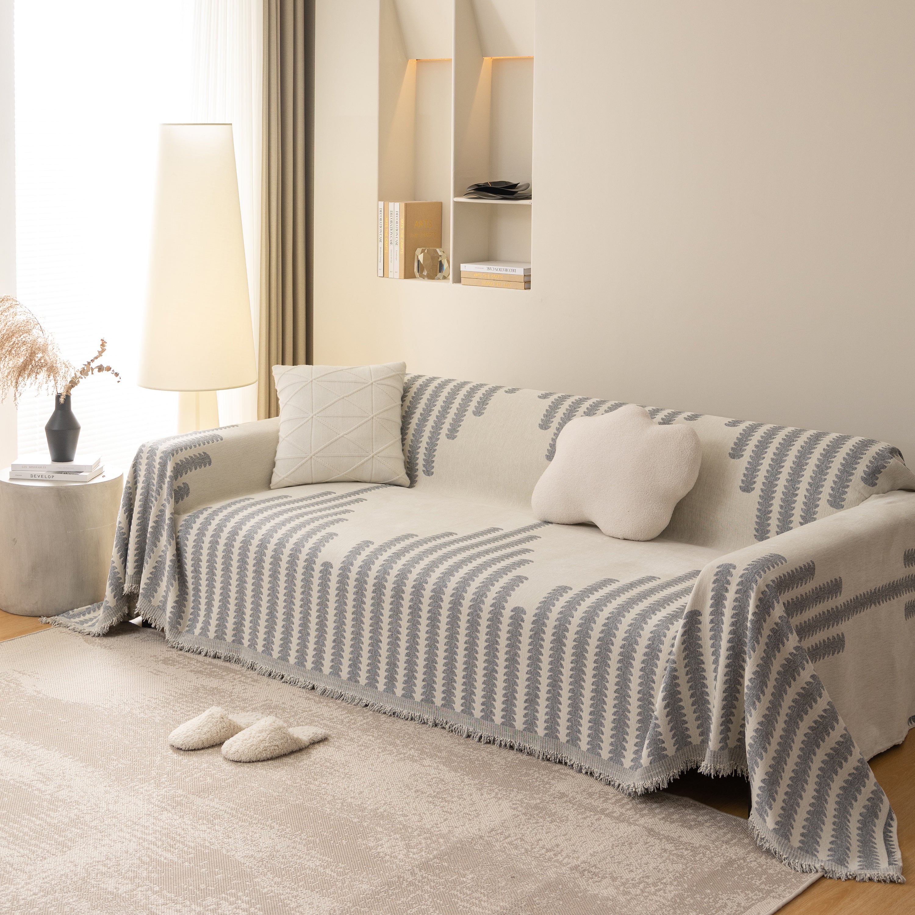 Geometric Chenille Fringed Sofa Cover Throw