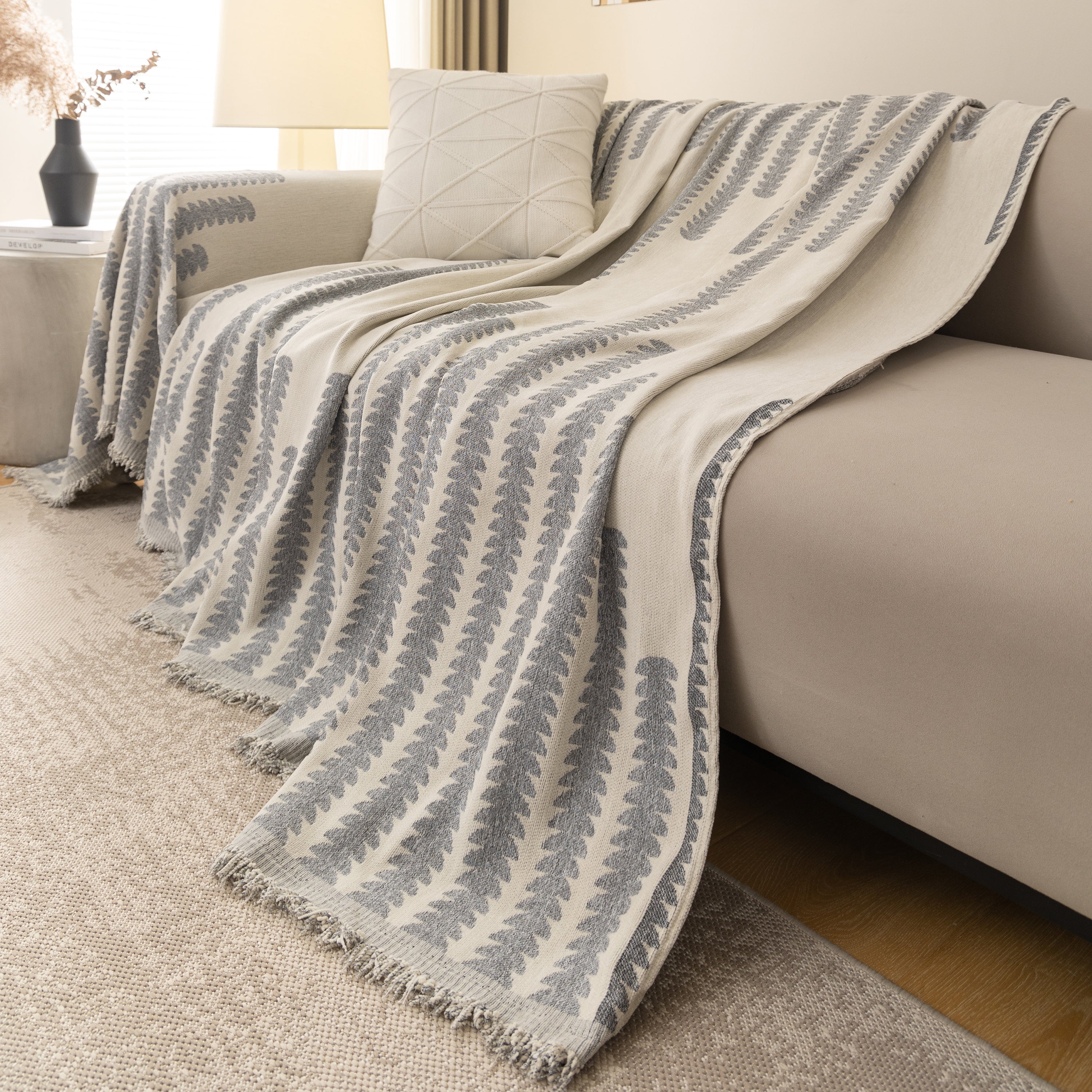 Geometric Chenille Fringed Sofa Cover Throw
