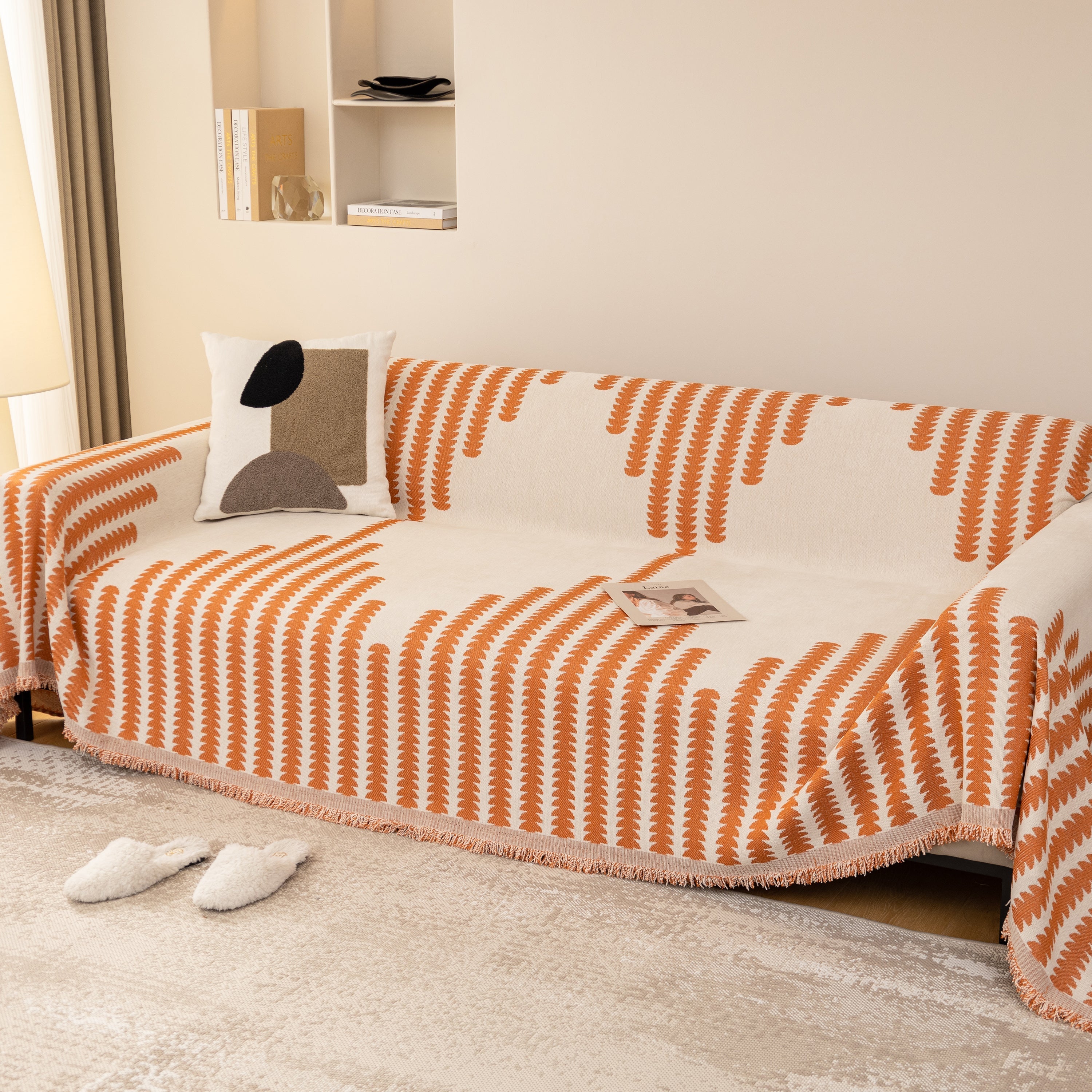 Geometric Chenille Fringed Sofa Cover Throw