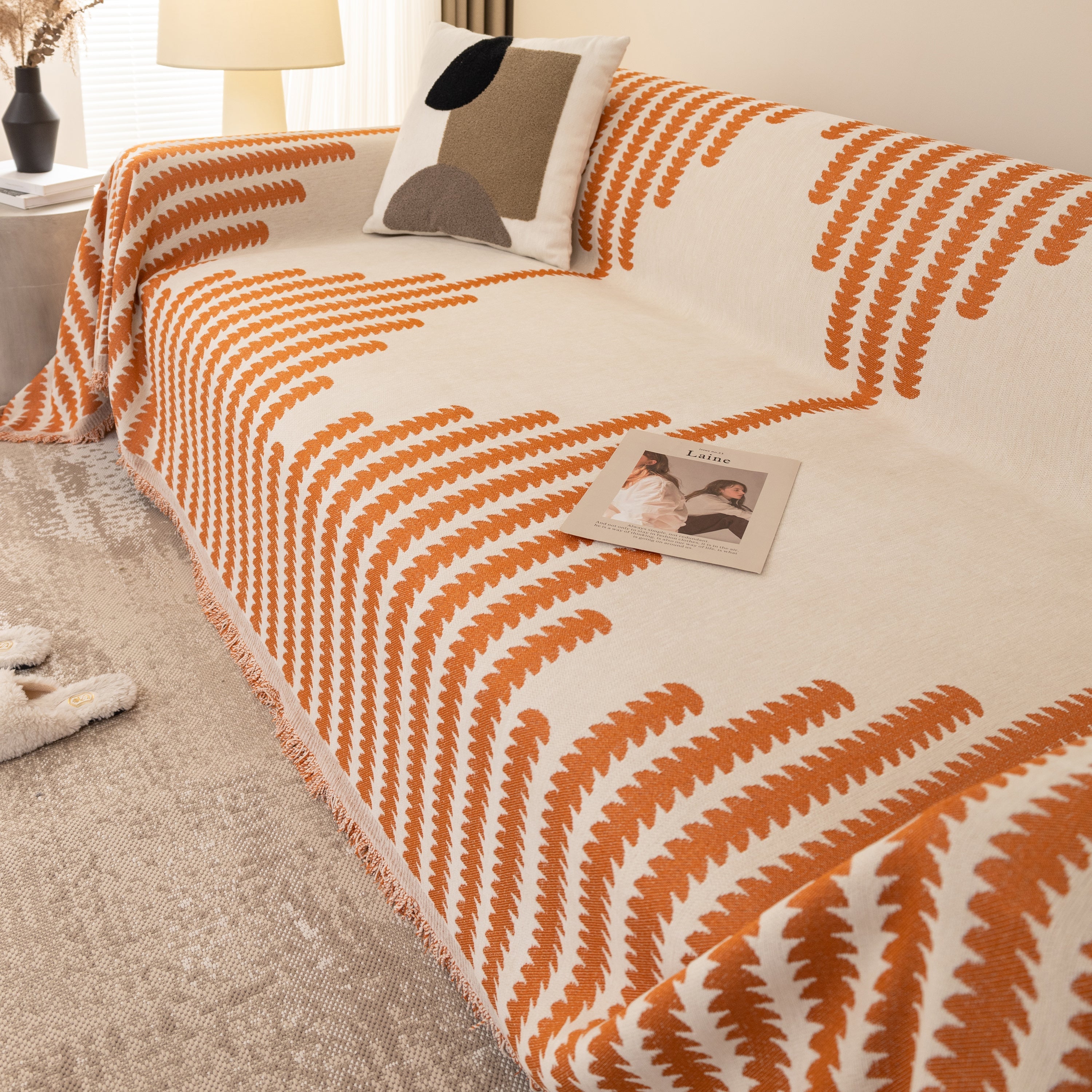 Geometric Chenille Fringed Sofa Cover Throw