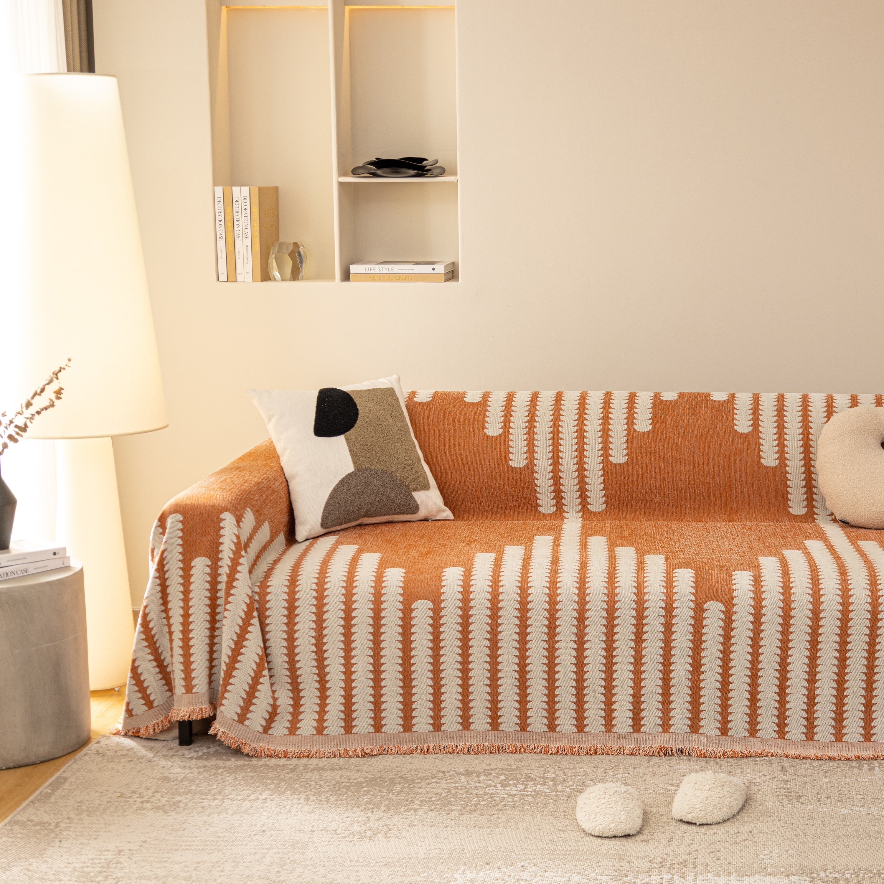 Geometric Chenille Fringed Sofa Cover Throw