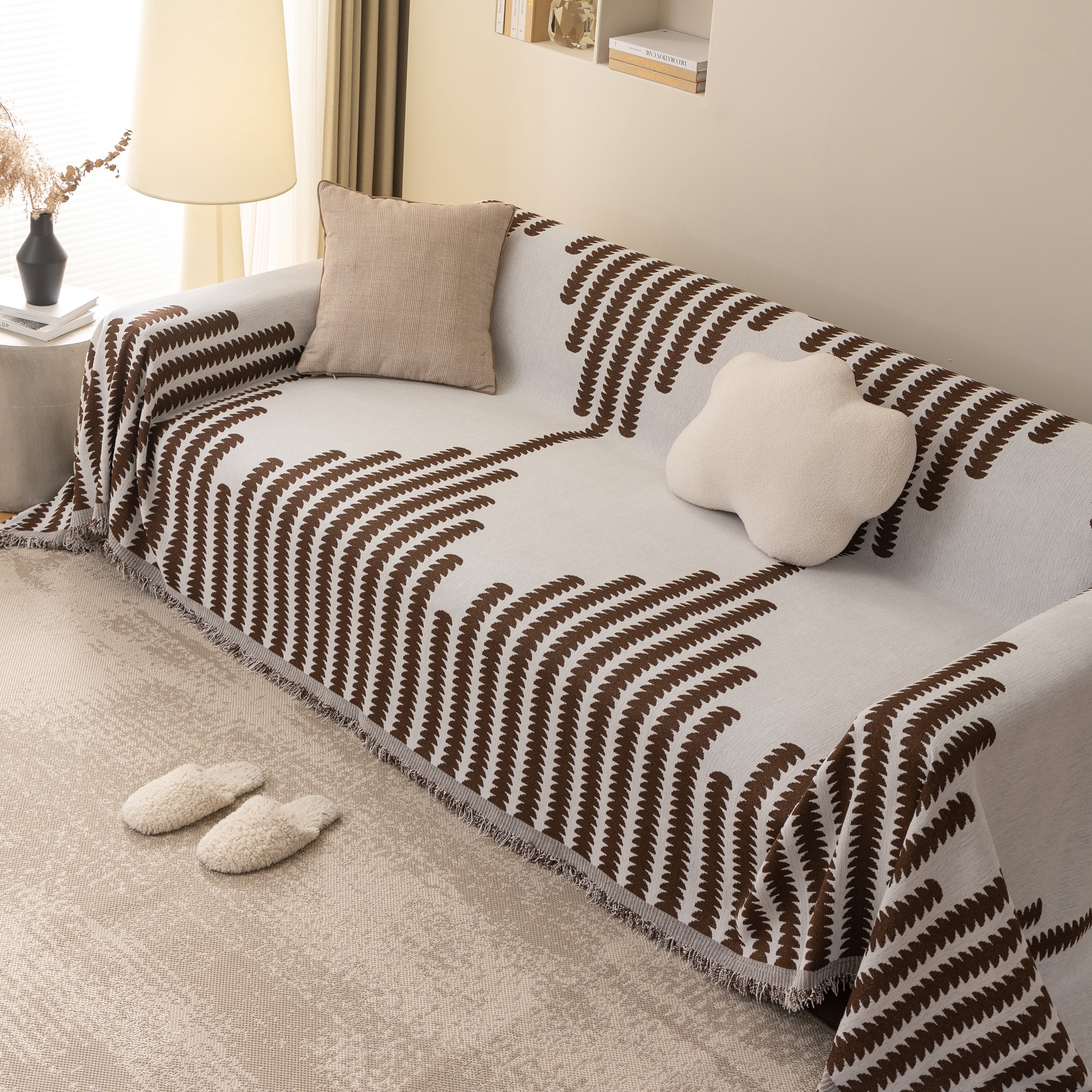 Geometric Chenille Fringed Sofa Cover Throw