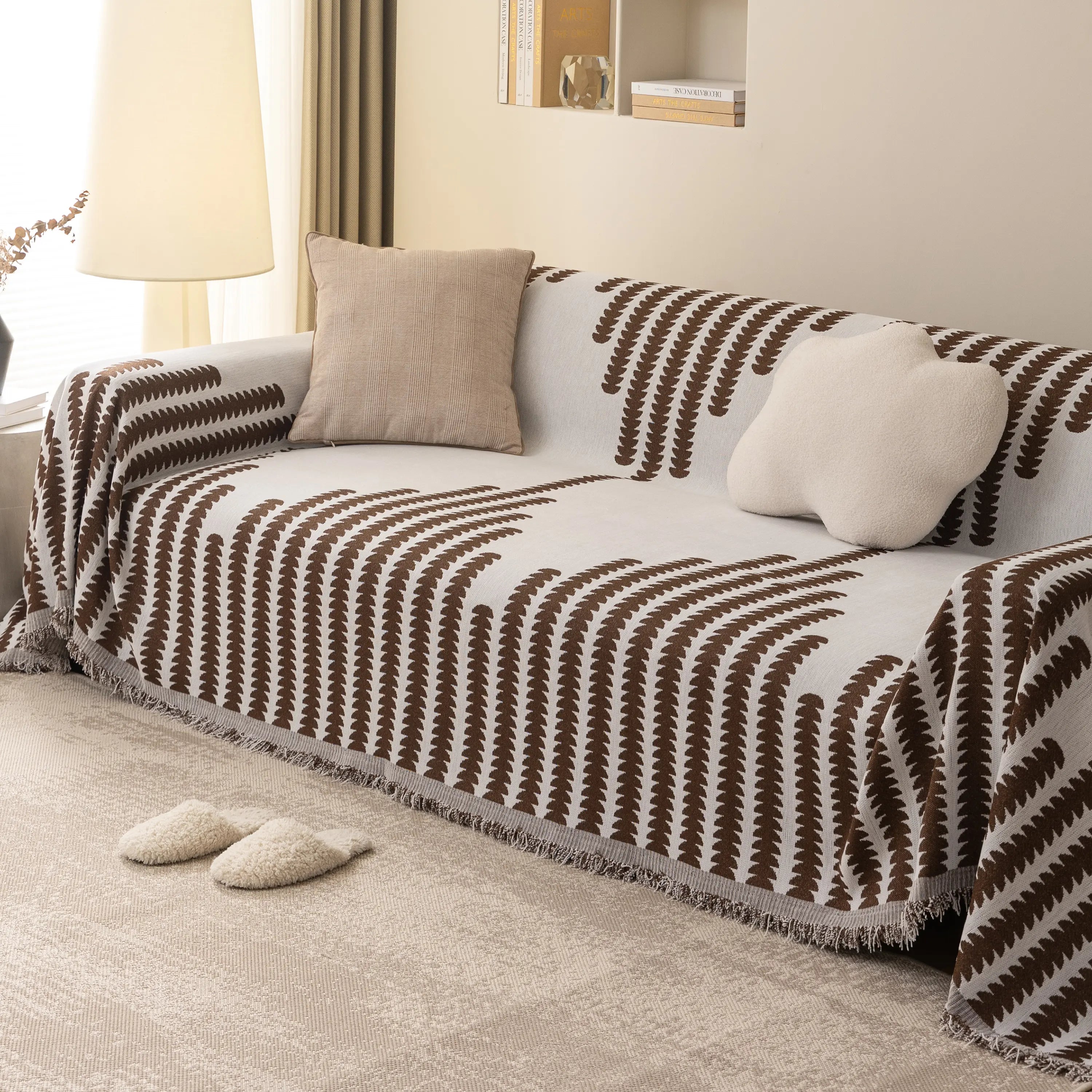 Geometric Chenille Fringed Sofa Cover Throw