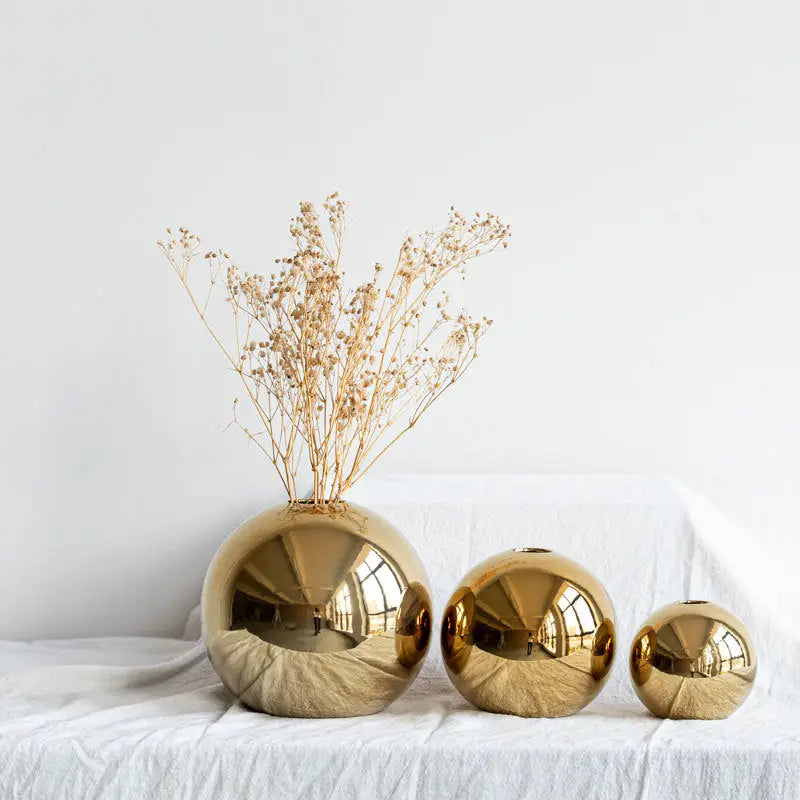 Gold Ceramic Sphere Vase with Glossy Finish
