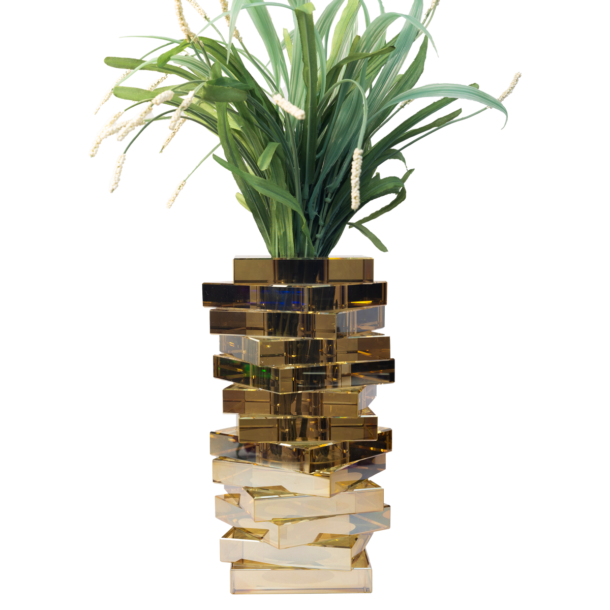 Gold Crystal Twist Vase with Stacked Blocks