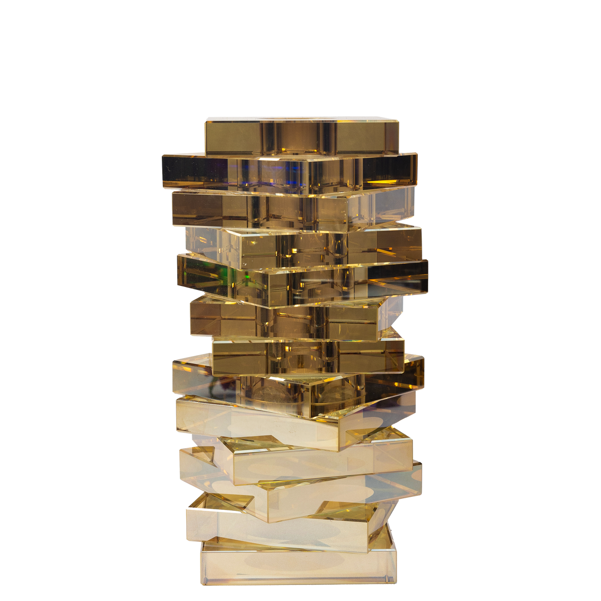 Gold Crystal Twist Vase with Stacked Blocks