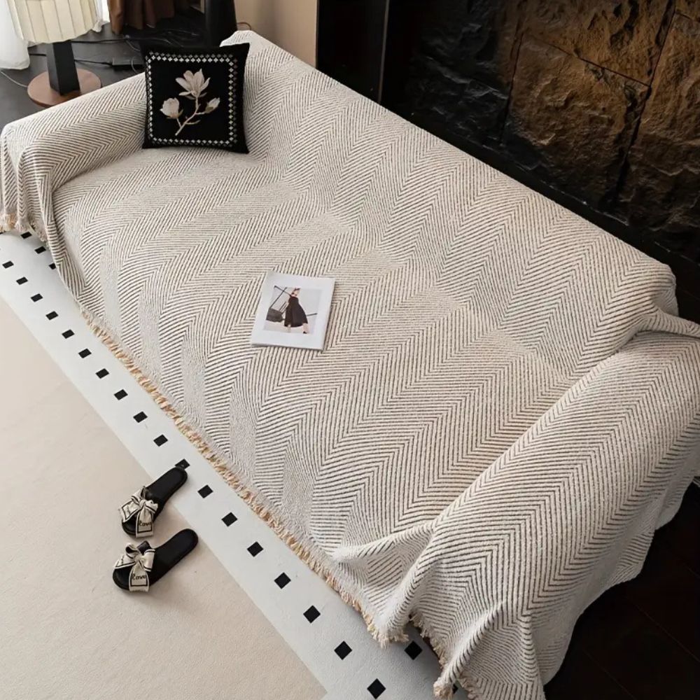 Herringbone Sofa Cover with Tassels