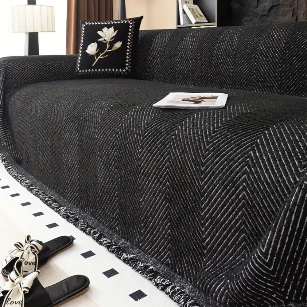Herringbone Sofa Cover with Tassels