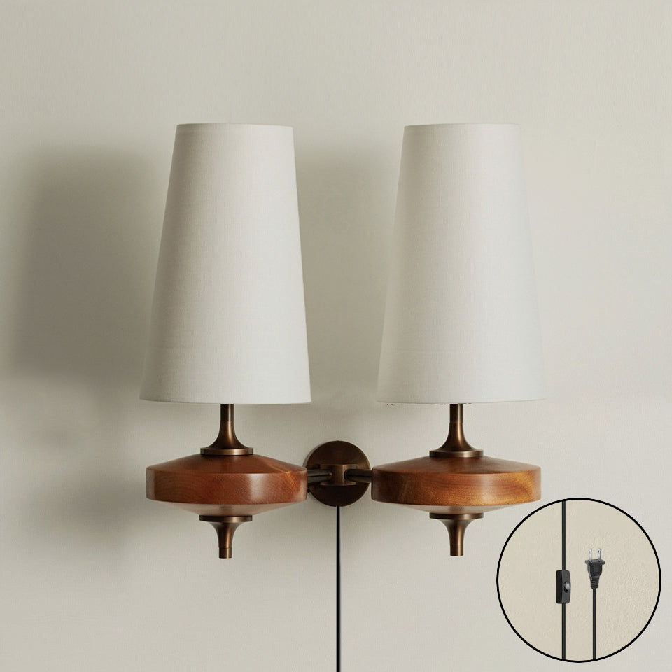 Modern Walnut Plug-In Double Wall Sconce Lamp