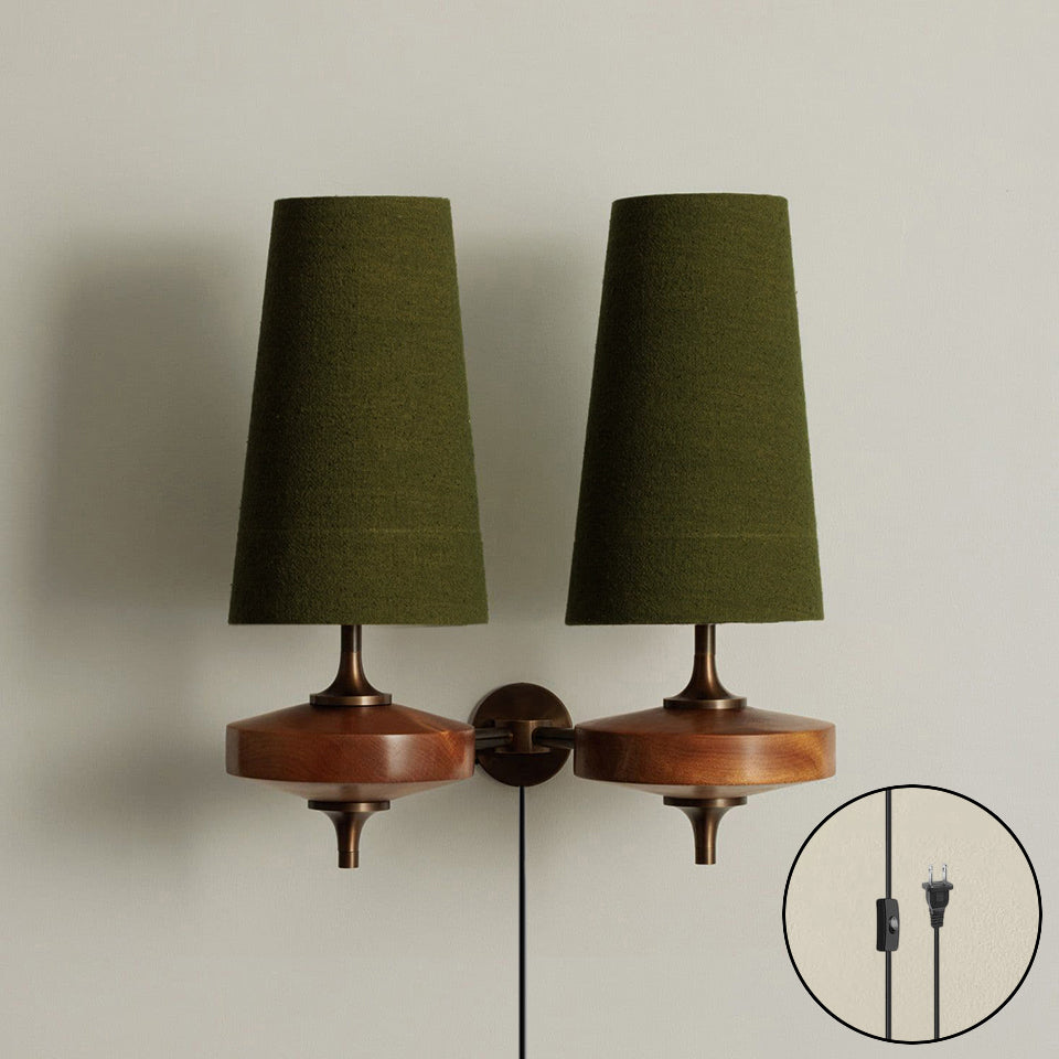 Modern Walnut Plug-In Double Wall Sconce Lamp