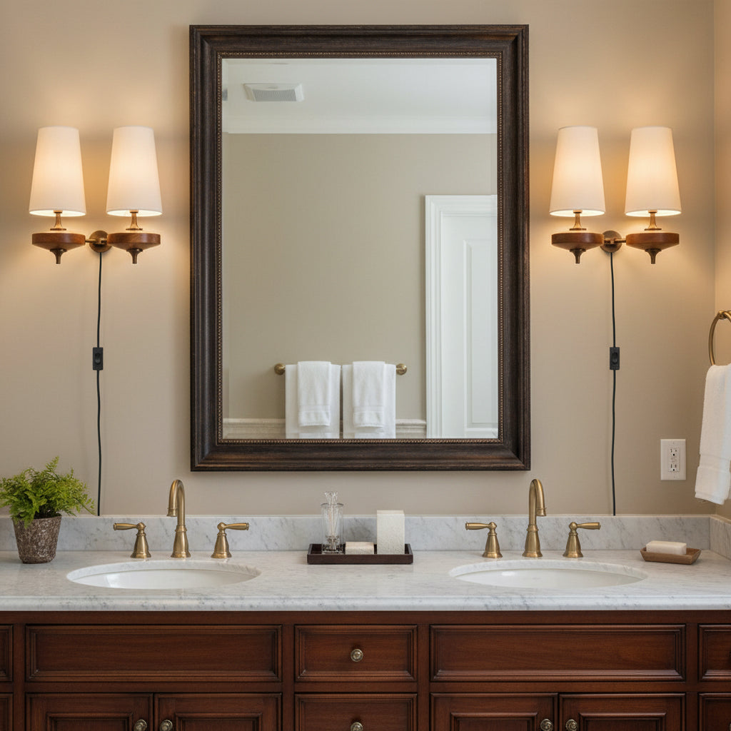 Modern Walnut Plug-In Double Wall Sconce Lamp