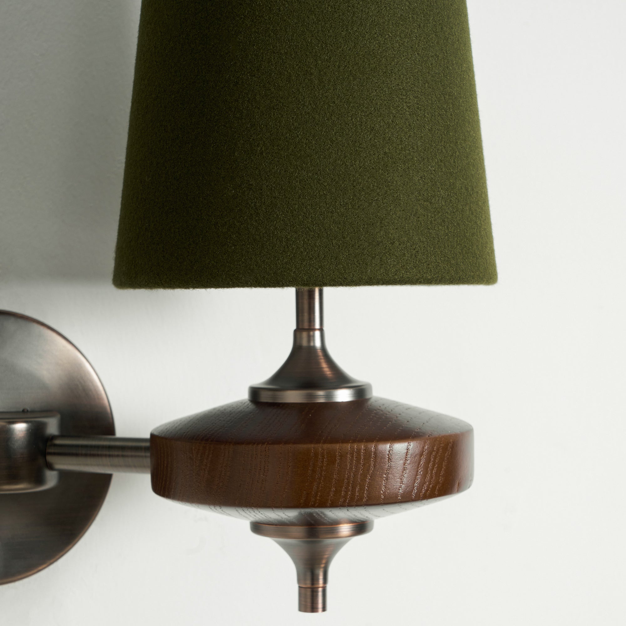 Walnut Double Wall Sconce with Fabric Shades
