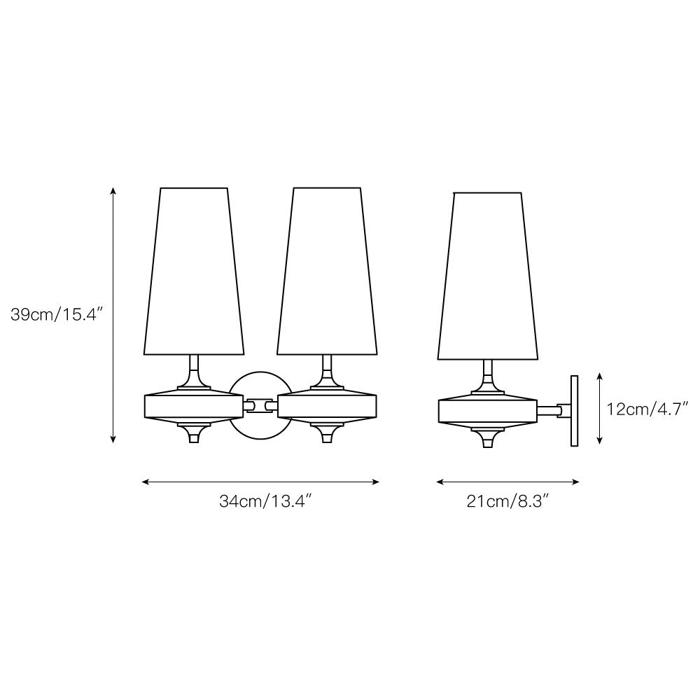 Walnut Double Wall Sconce with Fabric Shades