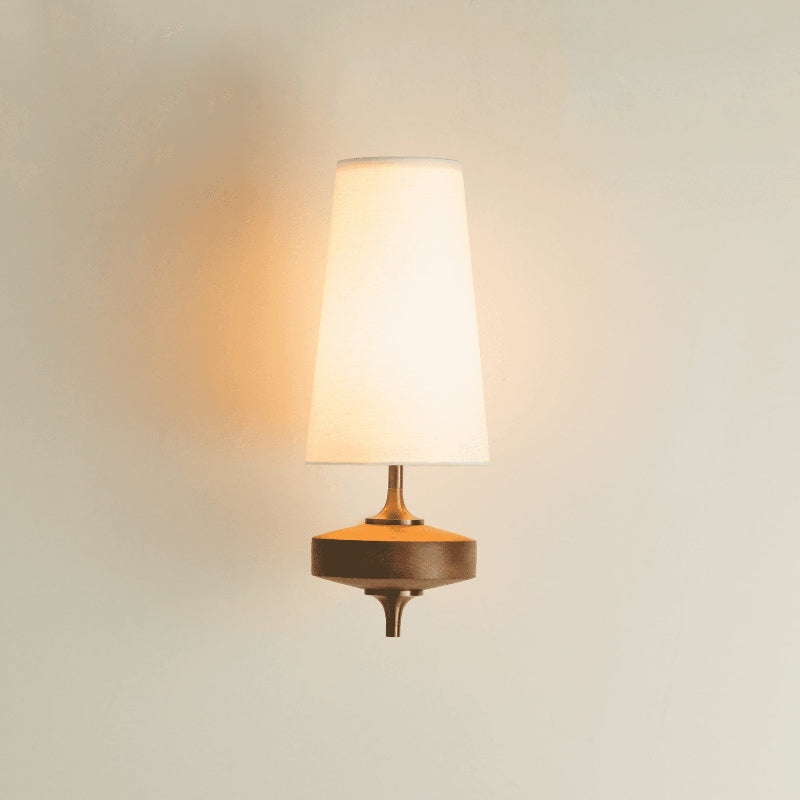 Walnut Double Wall Sconce with Fabric Shades