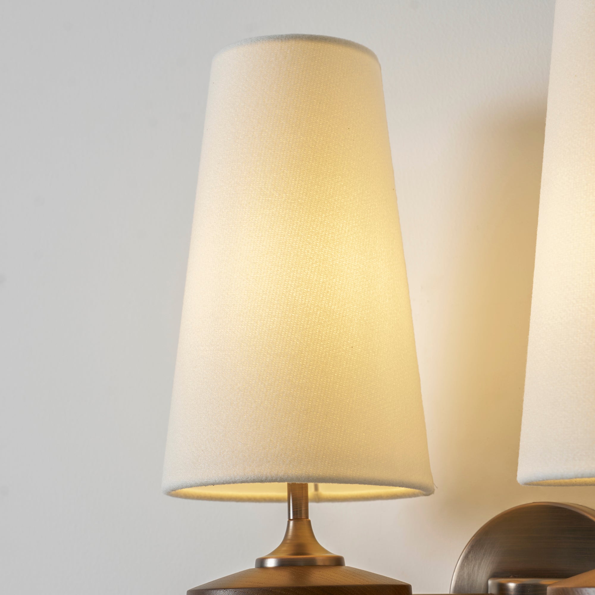 Walnut Double Wall Sconce with Fabric Shades