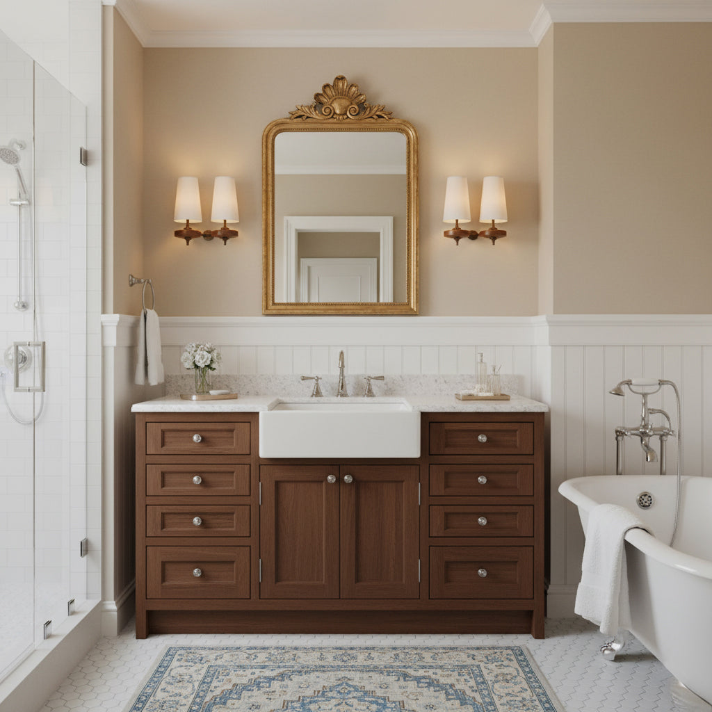 Walnut Double Wall Sconce with Fabric Shades